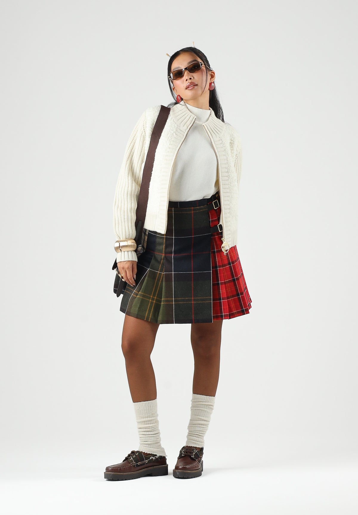 BARBOUR Gonna corta PATCHWORK verde-rossa da donna con lavorazione tartan e doppi cinturini 262MLSK0181 TN94 BARBOUR