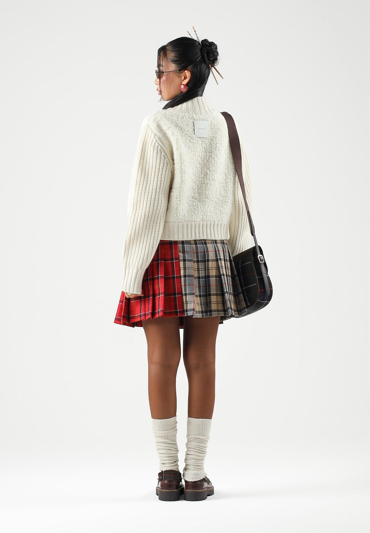 BARBOUR Gonna corta PATCHWORK verde-rossa da donna con lavorazione tartan e doppi cinturini 262MLSK0181 TN94 BARBOUR