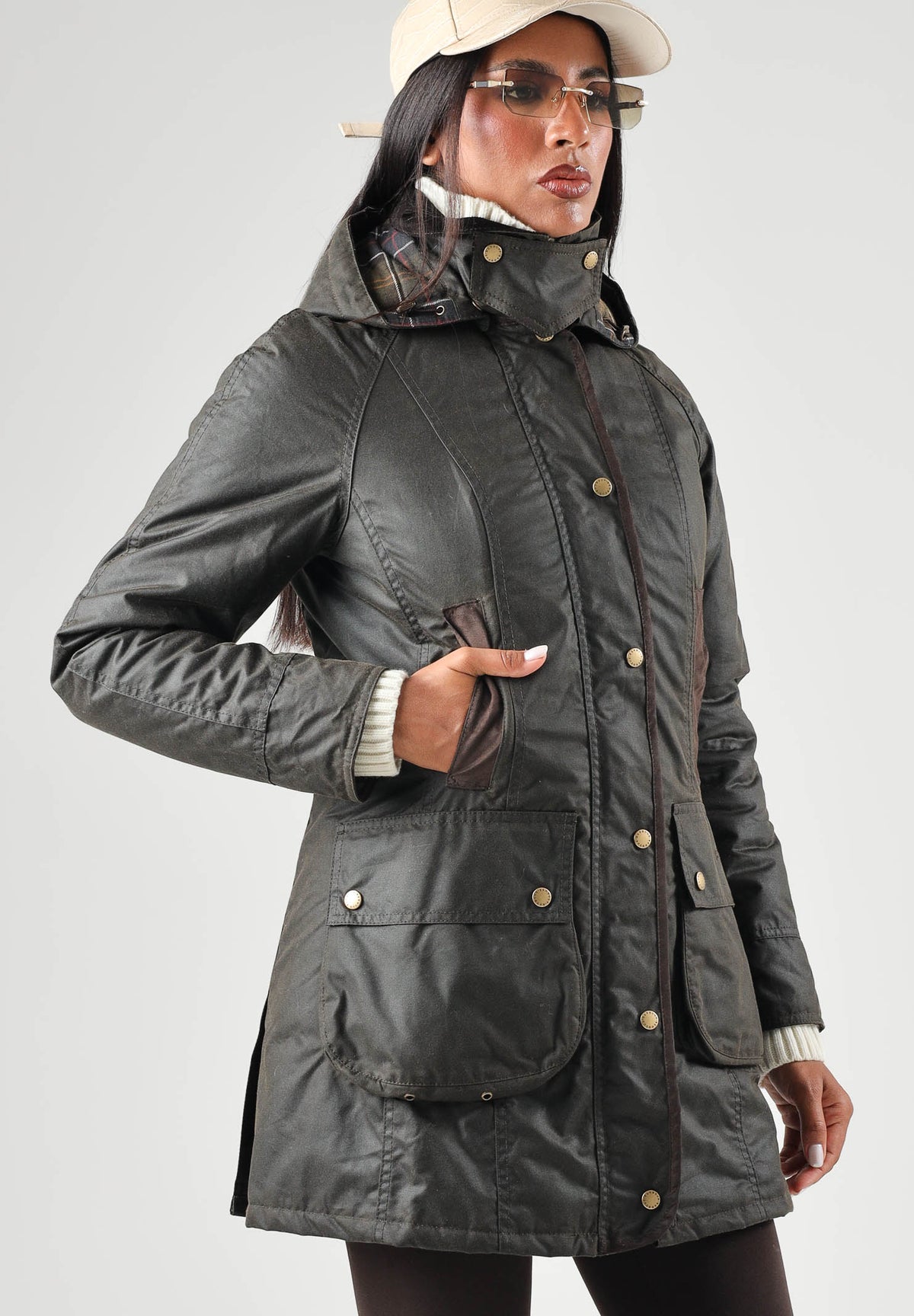 BARBOUR Giubbotto BEADNELL WAX JACKET olive-classic verde per donna con colletto in ecopelliccia 262MLWX0534 OL71 BARBOUR