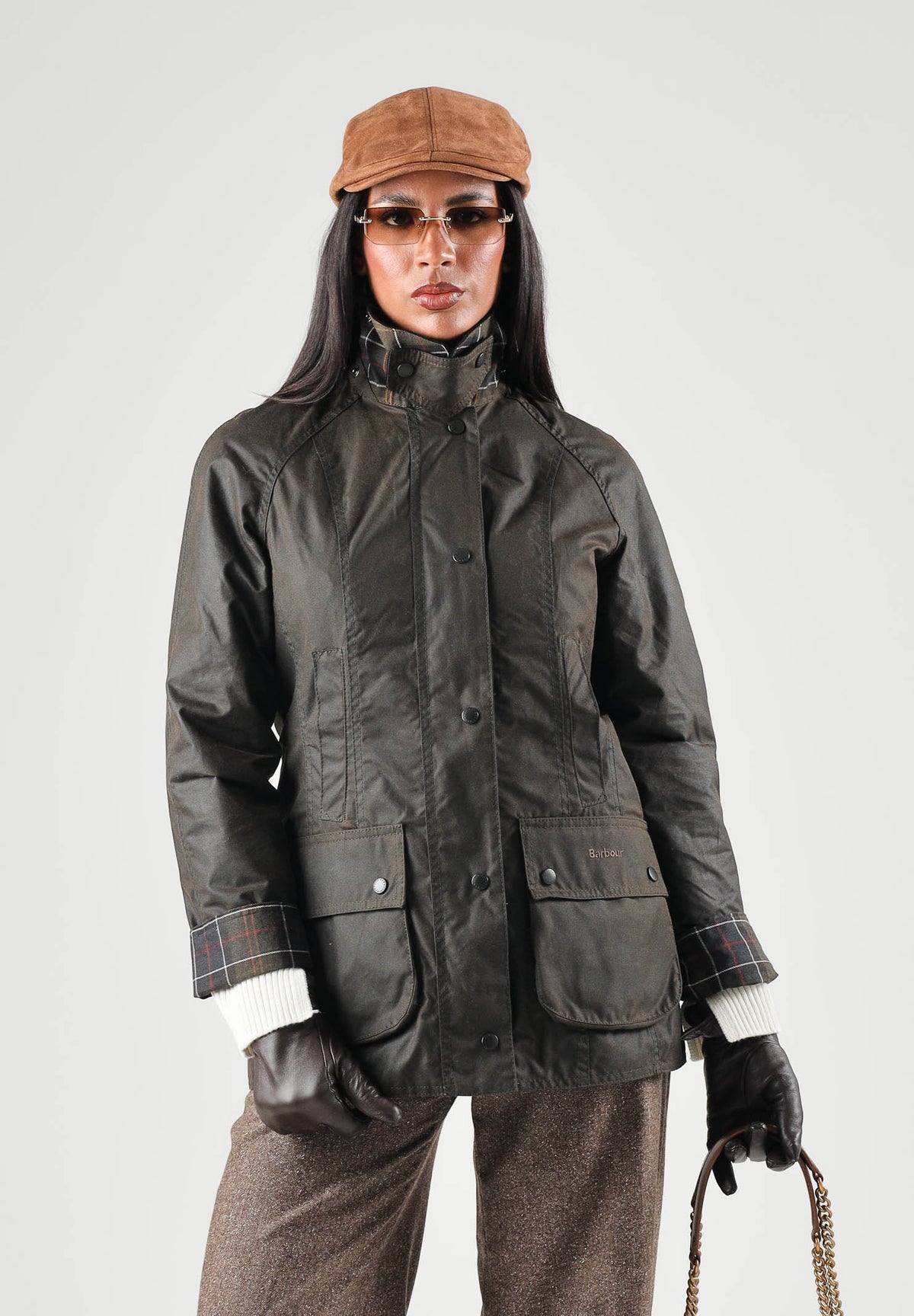 BARBOUR Giubbotto CLASSIC BEADNELL marrone scuro da donna in cotone cerato con colletto in velluto a coste 262MLWX0668 OL71 BARBOUR