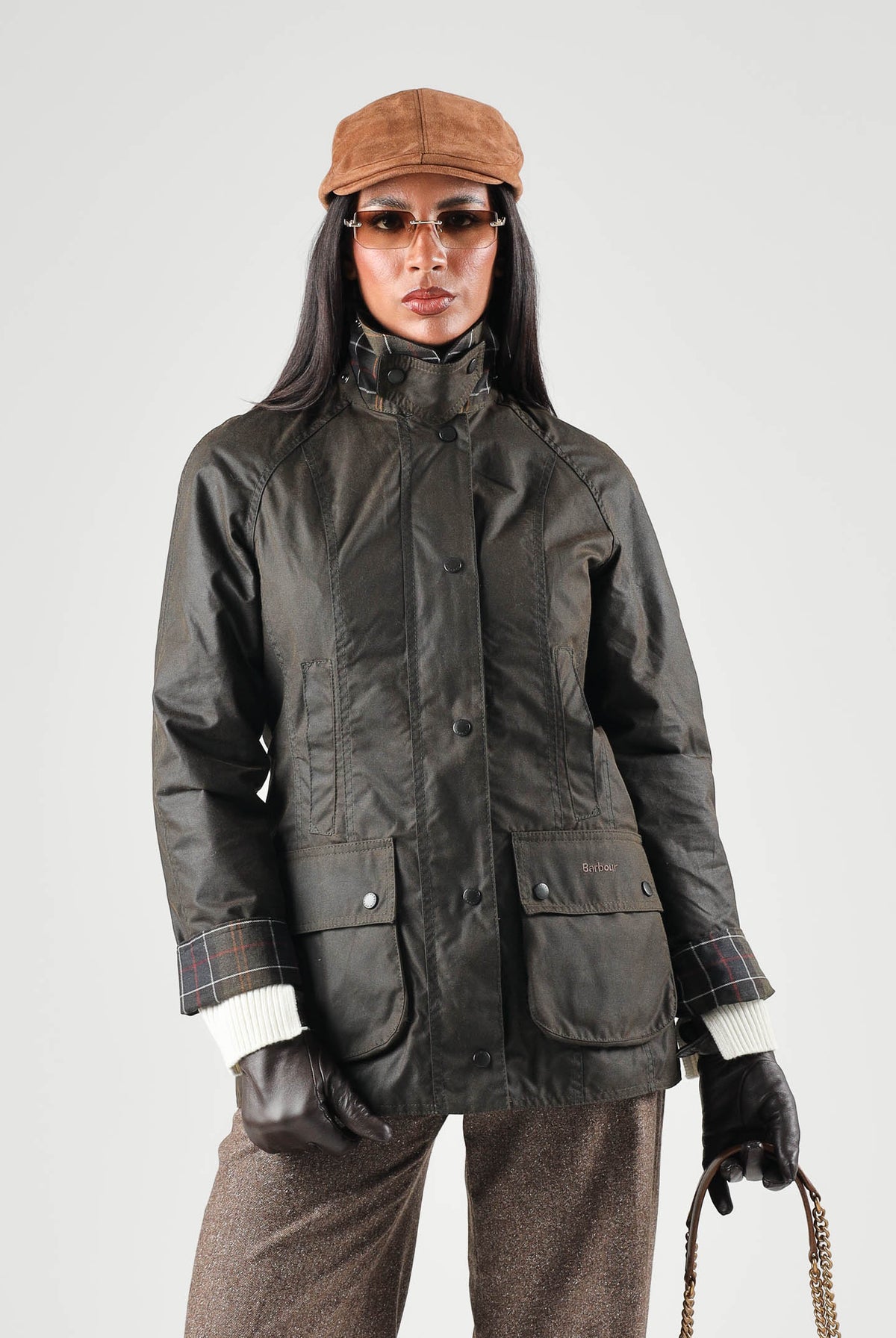 BARBOUR Giubbotto CLASSIC BEADNELL marrone scuro da donna in cotone cerato con colletto in velluto a coste 262MLWX0668 OL71 BARBOUR