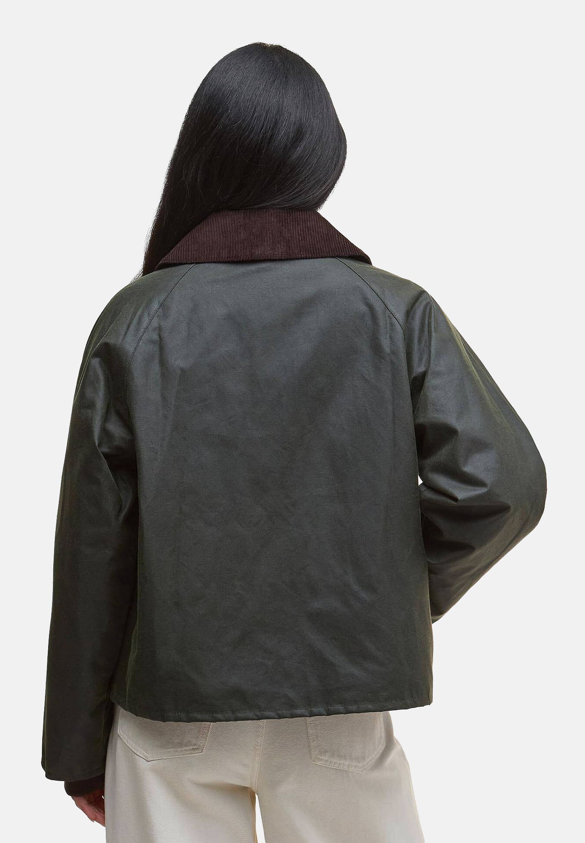 BARBOUR Giubbotto SPEY WAX JACKET tartan-verde da donna con colletto in velluto a coste 262MLWX1482 OL52 BARBOUR