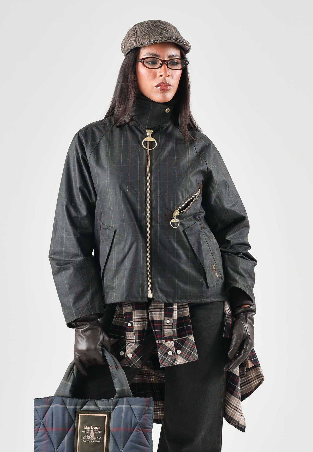 BARBOUR Giacca a vento ARLENE CHECKED grigio per donna con fantasia tartan e tasche oblique con zip. 262MLWX1567 OL71 BARBOUR