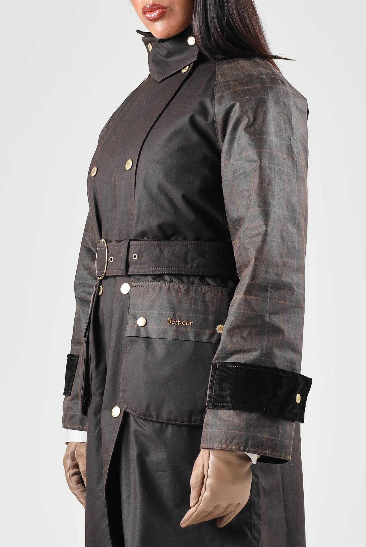 BARBOUR Giubbotto WAXED TRENCH COAT marrone scuro per donna con cintura in vita e dettagli multitasche 262MLWX1572 RU91 BARBOUR