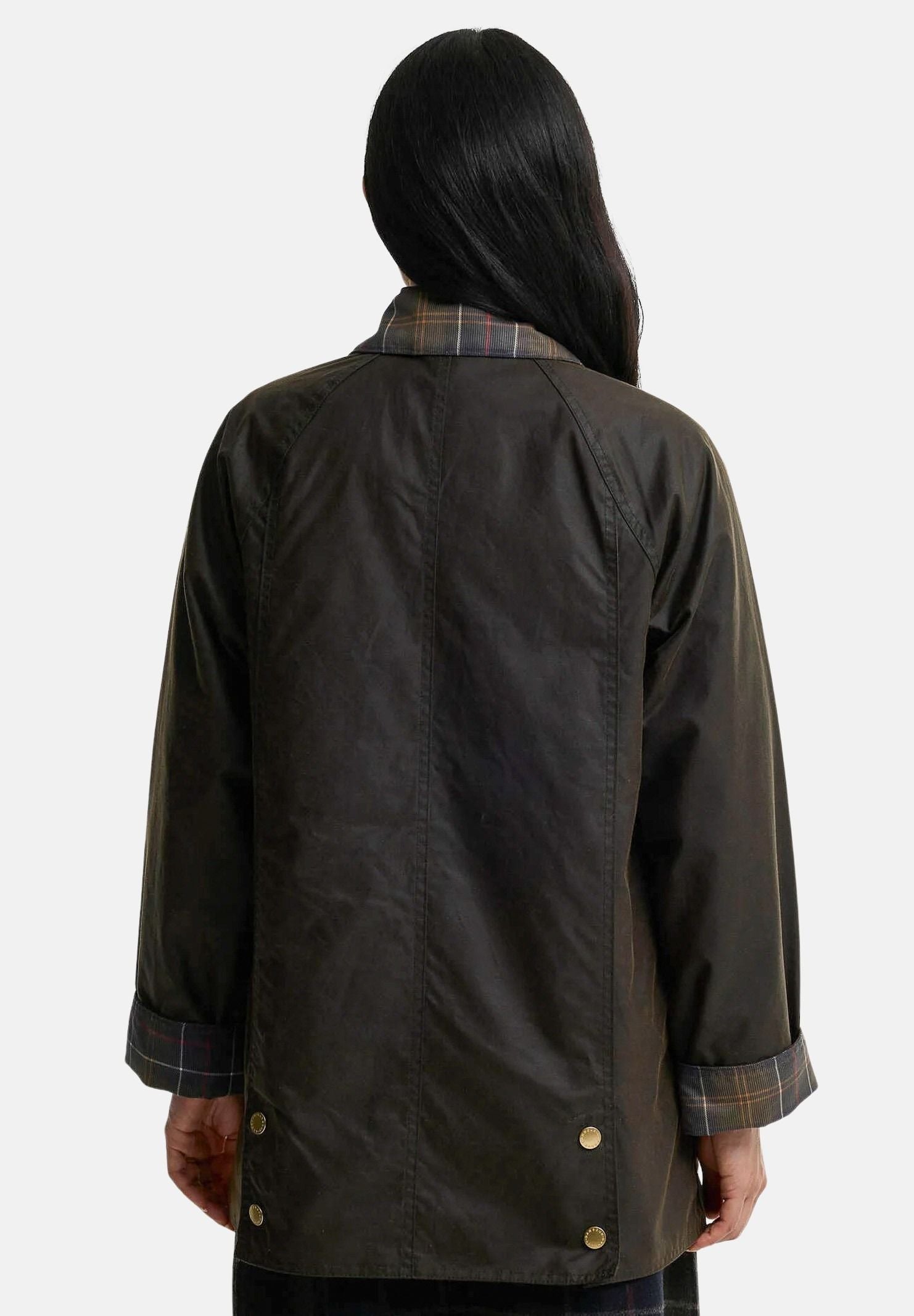 BARBOUR GiubbottoWAX verde oliva da donna con colletto in velluto a coste 262MLWX1582 OL71 BARBOUR