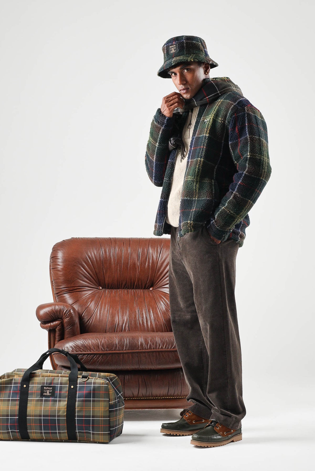 BARBOUR Felpa con zip TARTAN FLEECE verde da uomo in pile morbido con fantasia tartan 262MMFL0187 TN11 BARBOUR