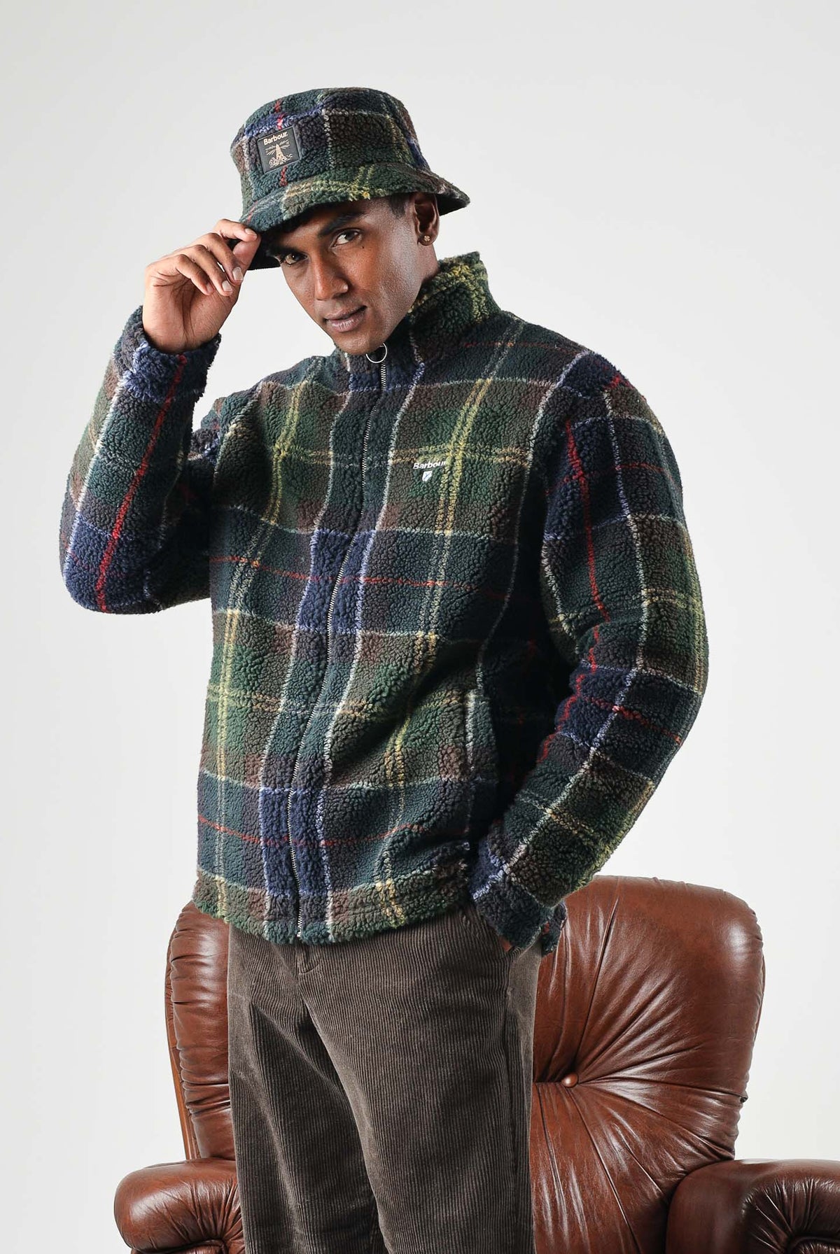 BARBOUR Felpa con zip TARTAN FLEECE verde da uomo in pile morbido con fantasia tartan 262MMFL0187 TN11 BARBOUR