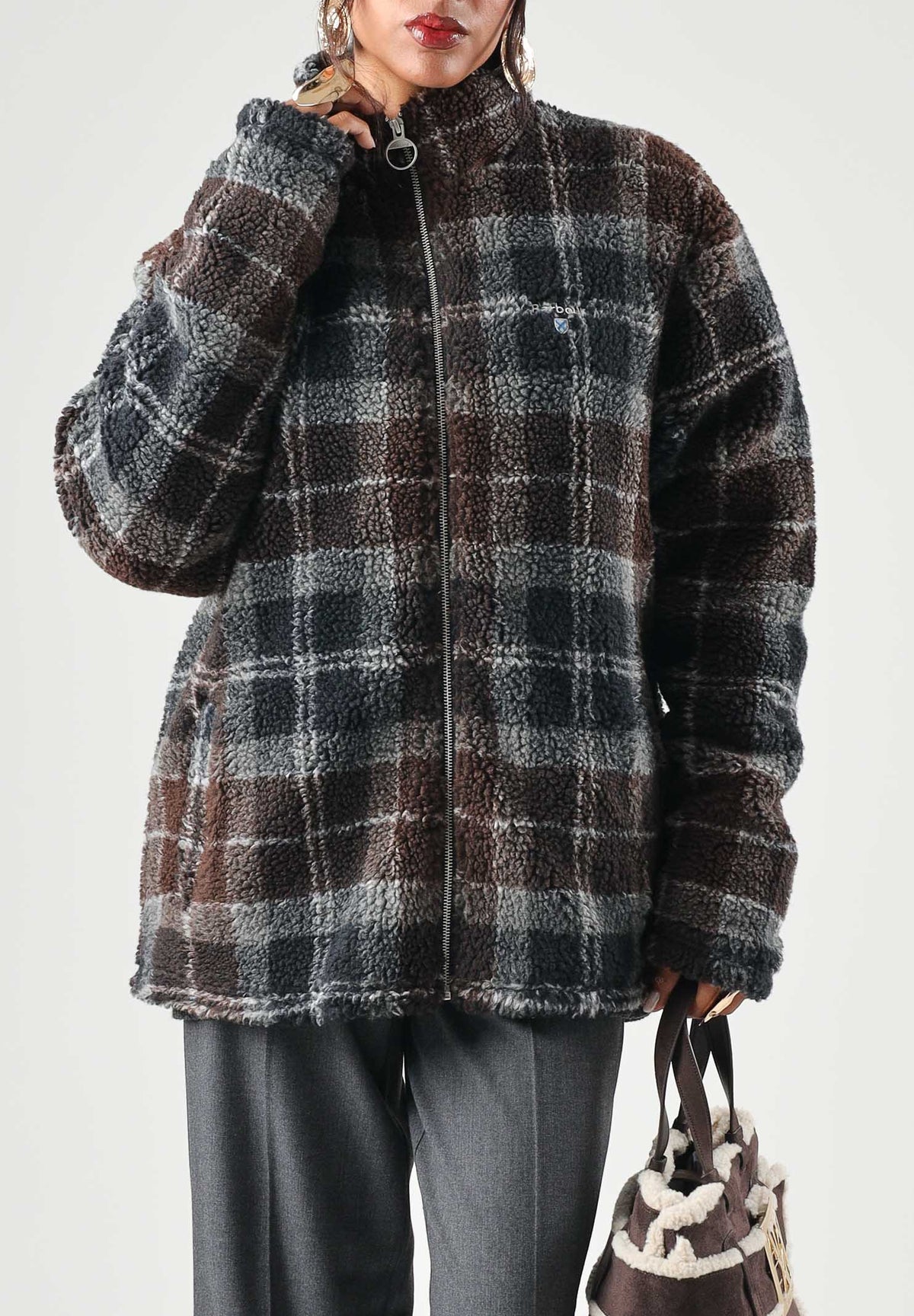 BARBOUR Felpa con zip TARTAN FLEECE blu da uomo in morbido pile con fantasia tartan 262MMFL0187 TN38 BARBOUR