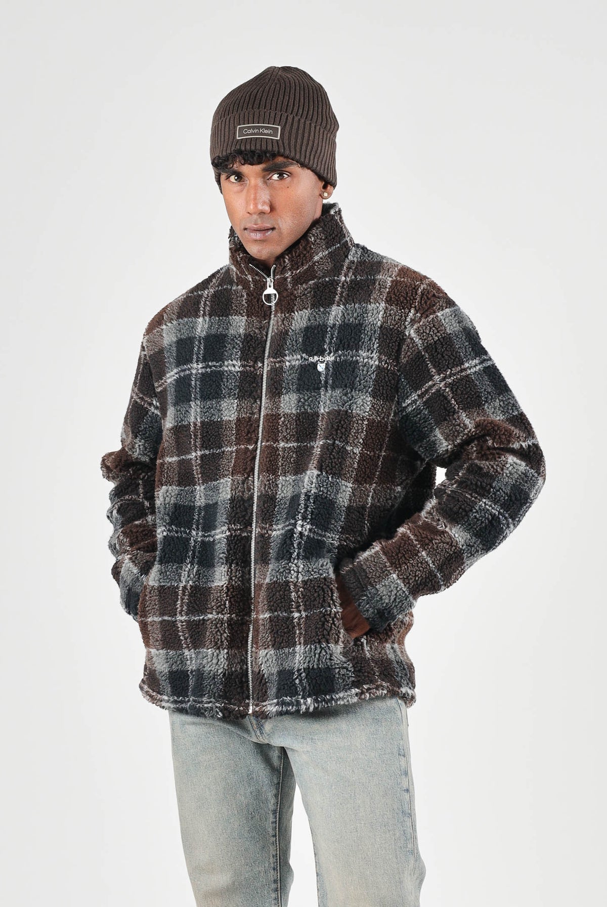 BARBOUR Felpa con zip TARTAN FLEECE blu per uomo e donna in morbido pile con fantasia tartan 262MMFL0187 TN38 BARBOUR