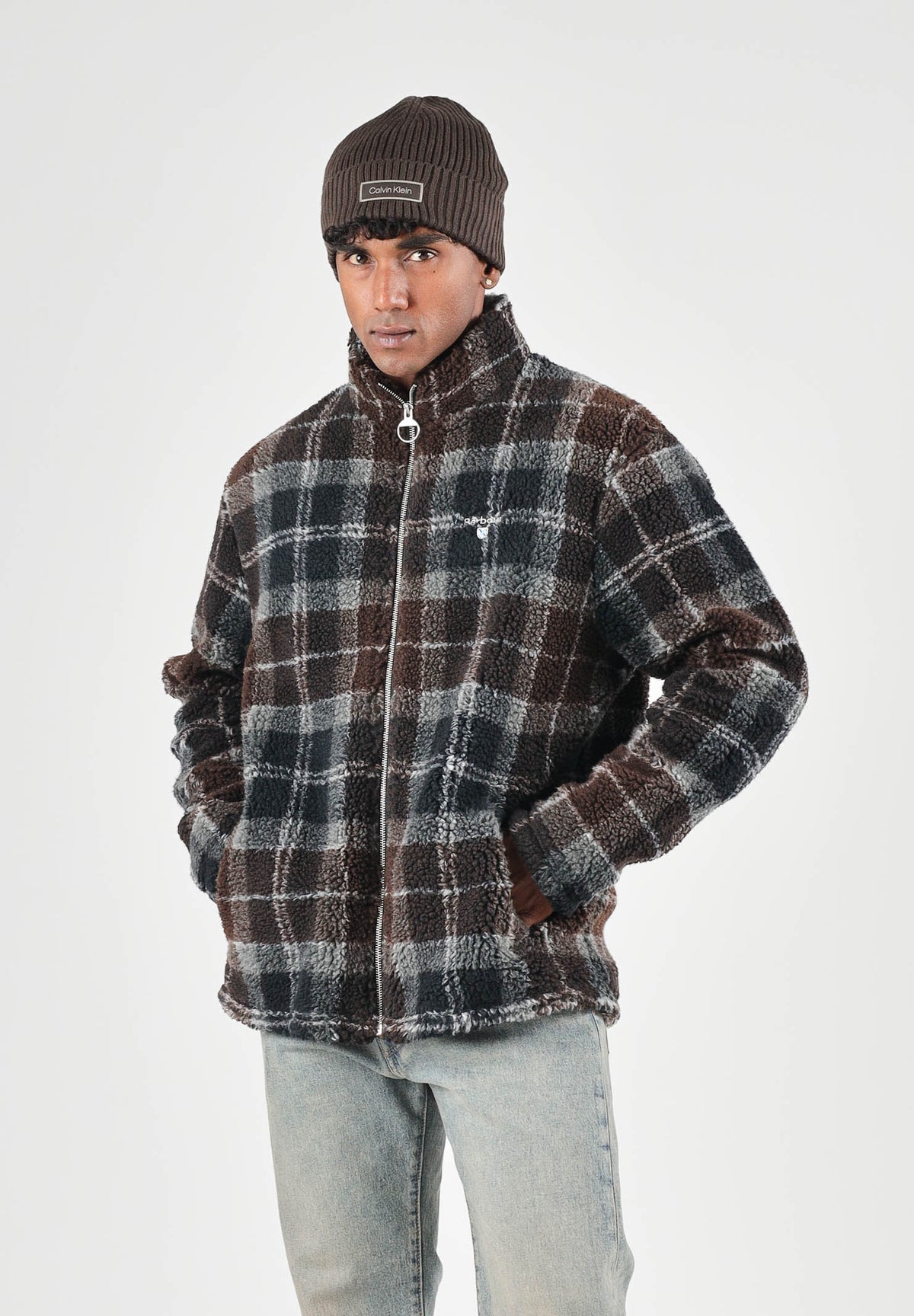 BARBOUR Felpa con zip TARTAN FLEECE blu da uomo in morbido pile con fantasia tartan 262MMFL0187 TN38 BARBOUR