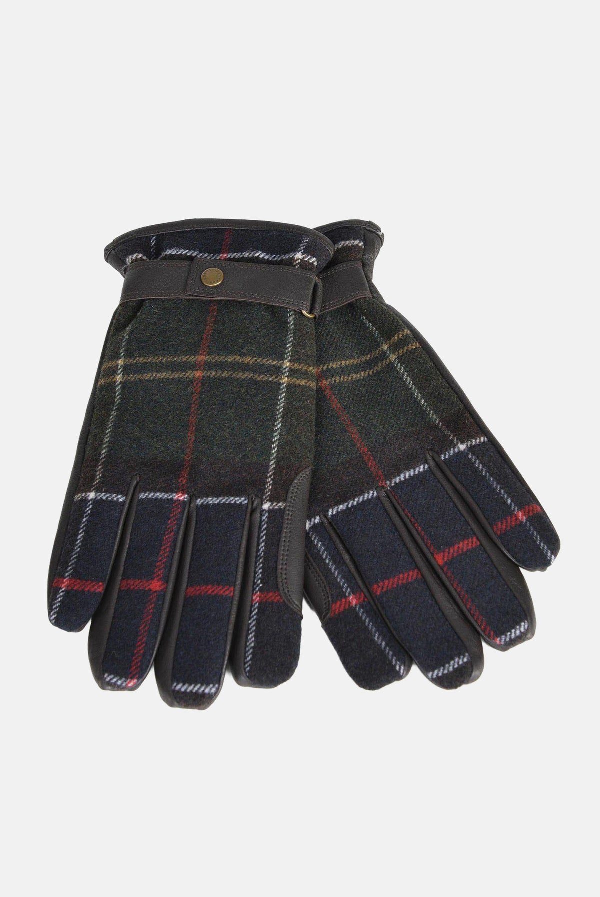 BARBOUR Guanti TARTAN AND LEATHER verdi per uomo con palmo in pelle e cinturino al polso 262MMGL0051 TN12 BARBOUR