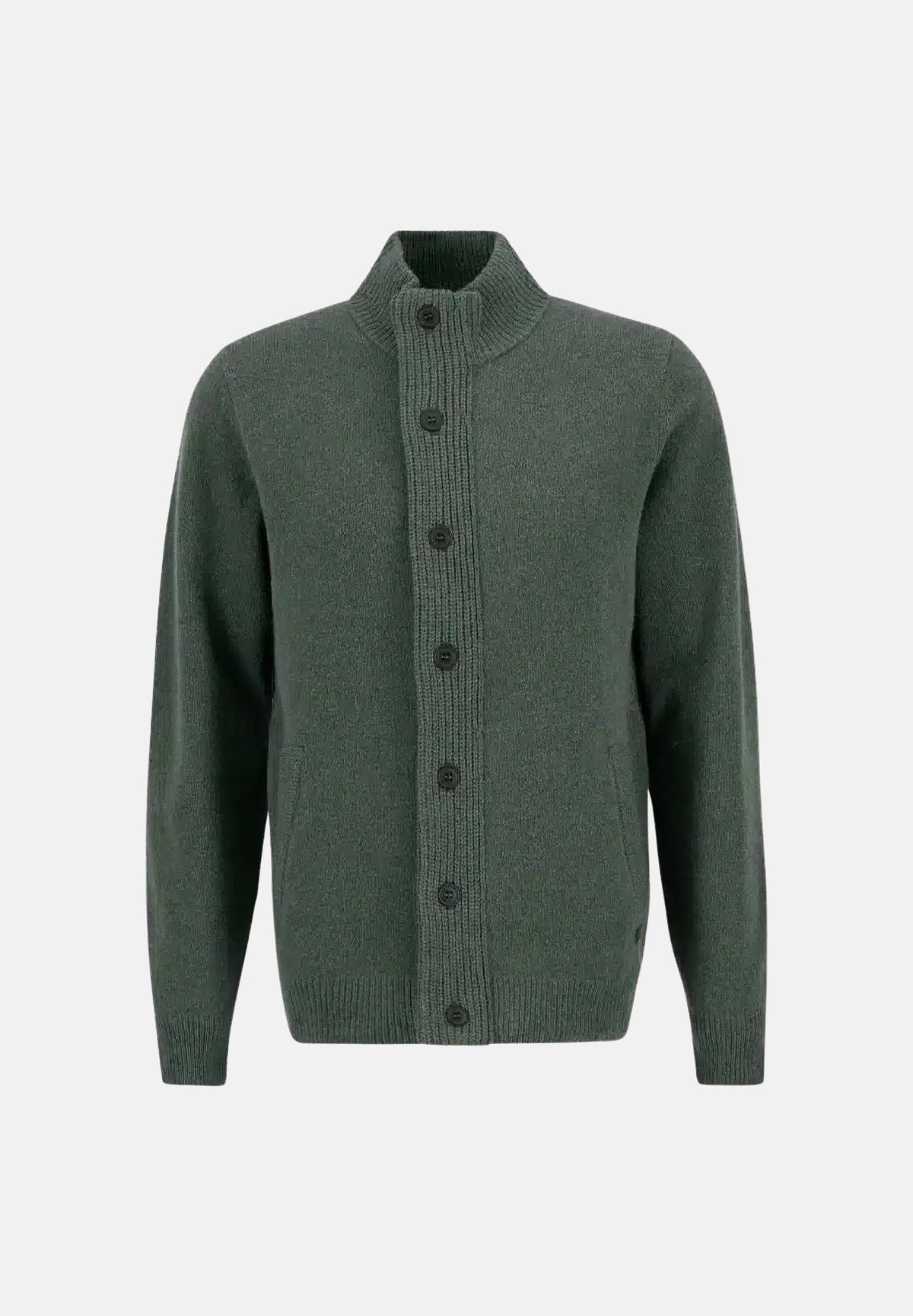 BARBOUR Cardigan ESSENTIAL PATCH verde oliva per uomo con zip frontale e collo alto lavorato 262MMKN0731 OL51 BARBOUR