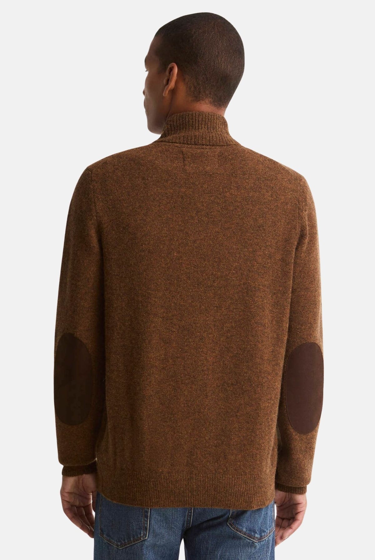 BARBOUR Cardigan ESSENTIAL PATCH marrone caldo per uomo con zip frontale e collo alto lavorato 262MMKN0731 OR51 BARBOUR
