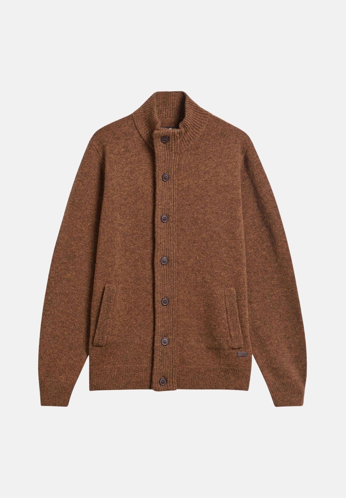 BARBOUR Cardigan ESSENTIAL PATCH marroe caldo per uomo con zip frontale e collo alto lavorato 262MMKN0731 OR51 BARBOUR