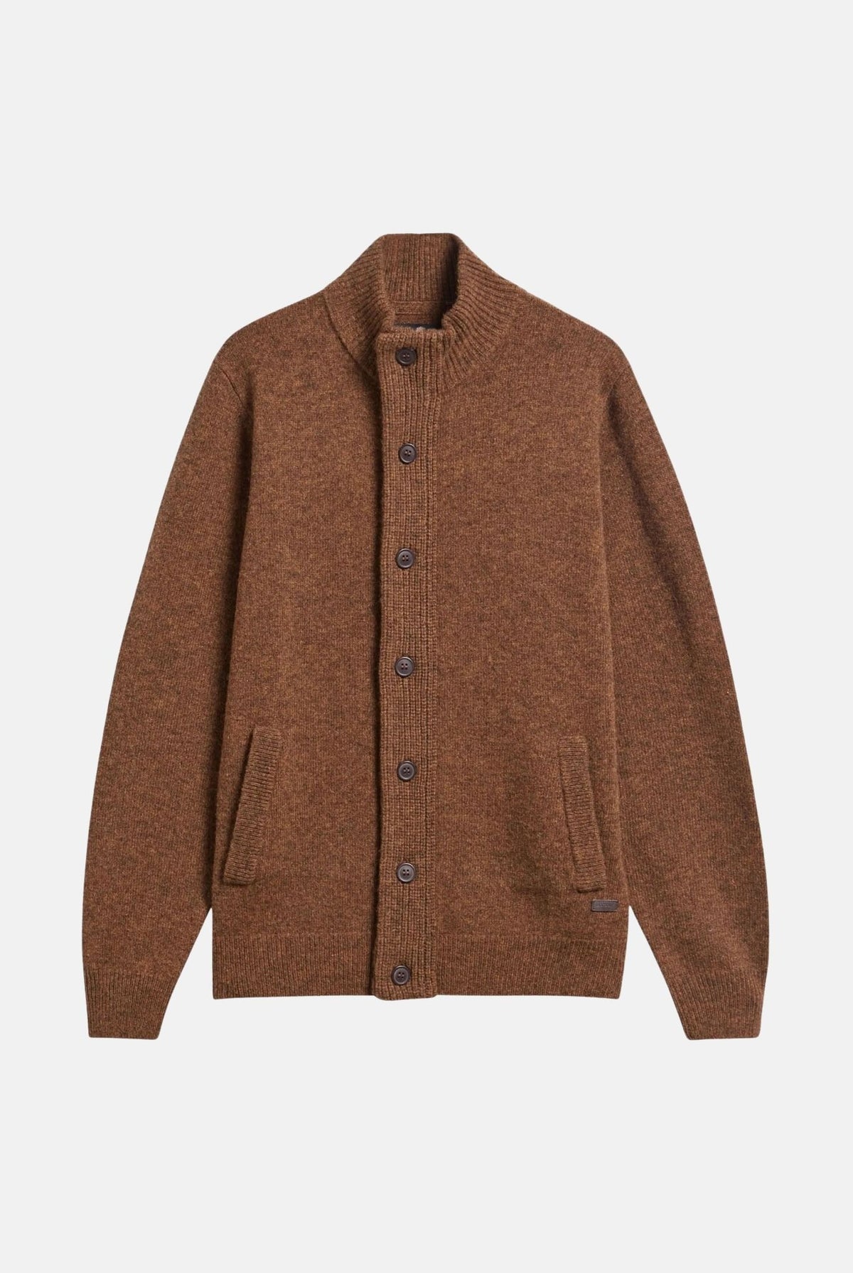 BARBOUR Cardigan ESSENTIAL PATCH marrone caldo per uomo e donna con zip frontale e collo alto lavorato 262MMKN0731 OR51 BARBOUR