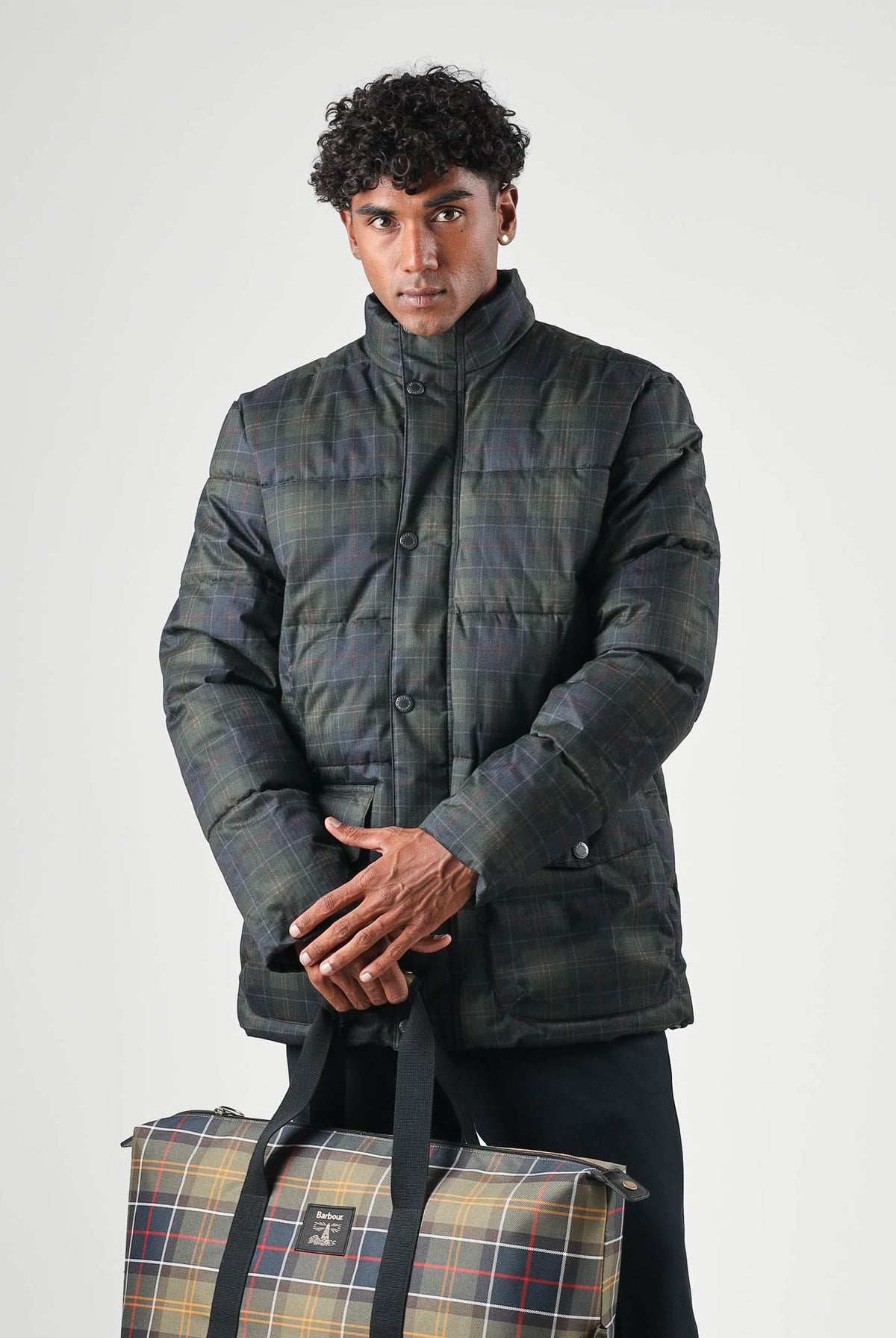 BARBOUR Piumino tartan con dettagli verdi e blu da uomo con collo alto protettivo e trapuntatura orizzontale 262MMQU1908 TN11 BARBOUR