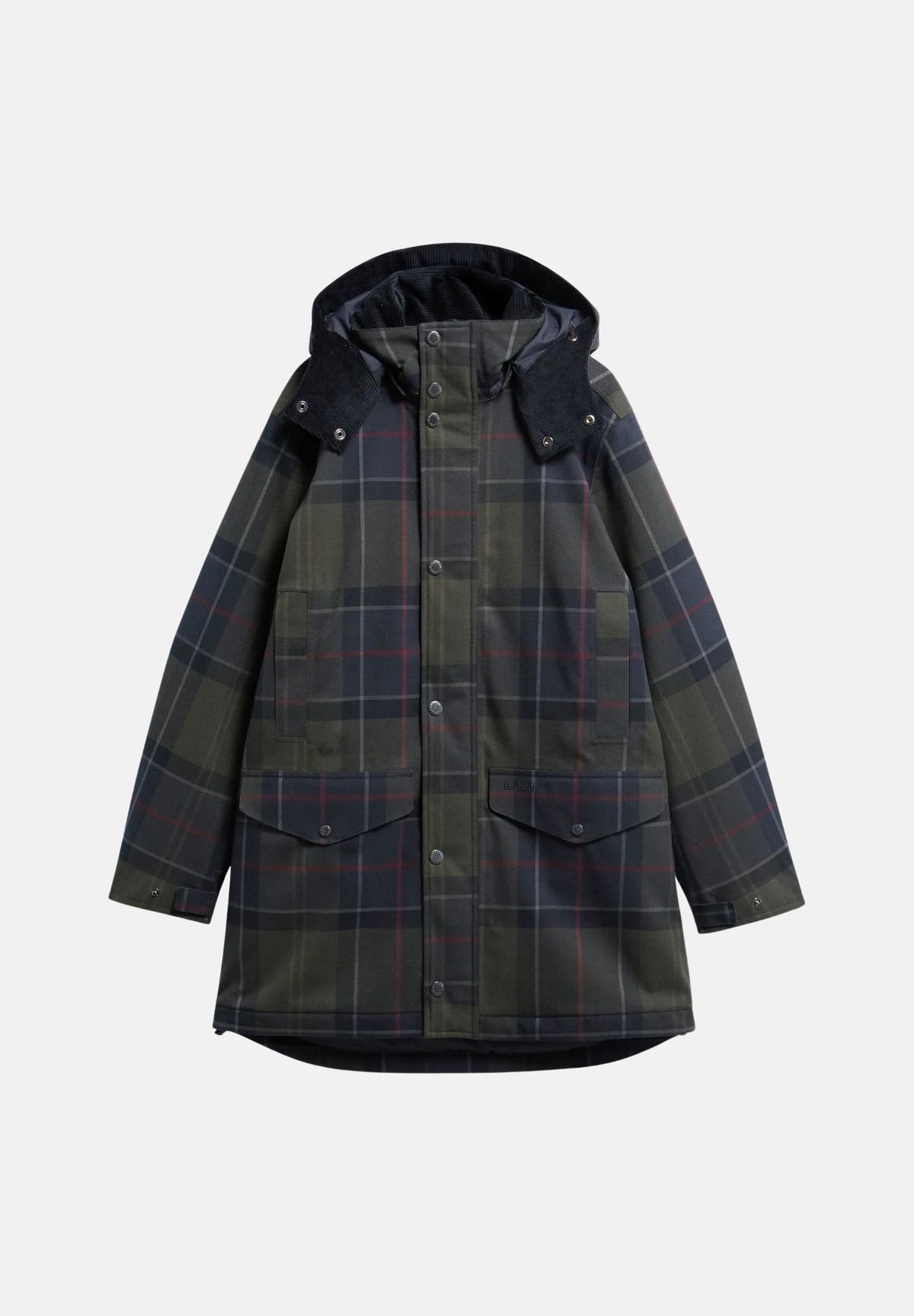 BARBOUR Parka grigio scuro scozzese da uomo con cappuccio integrato, fantasia tartan 262MMWB1168 NY91 BARBOUR