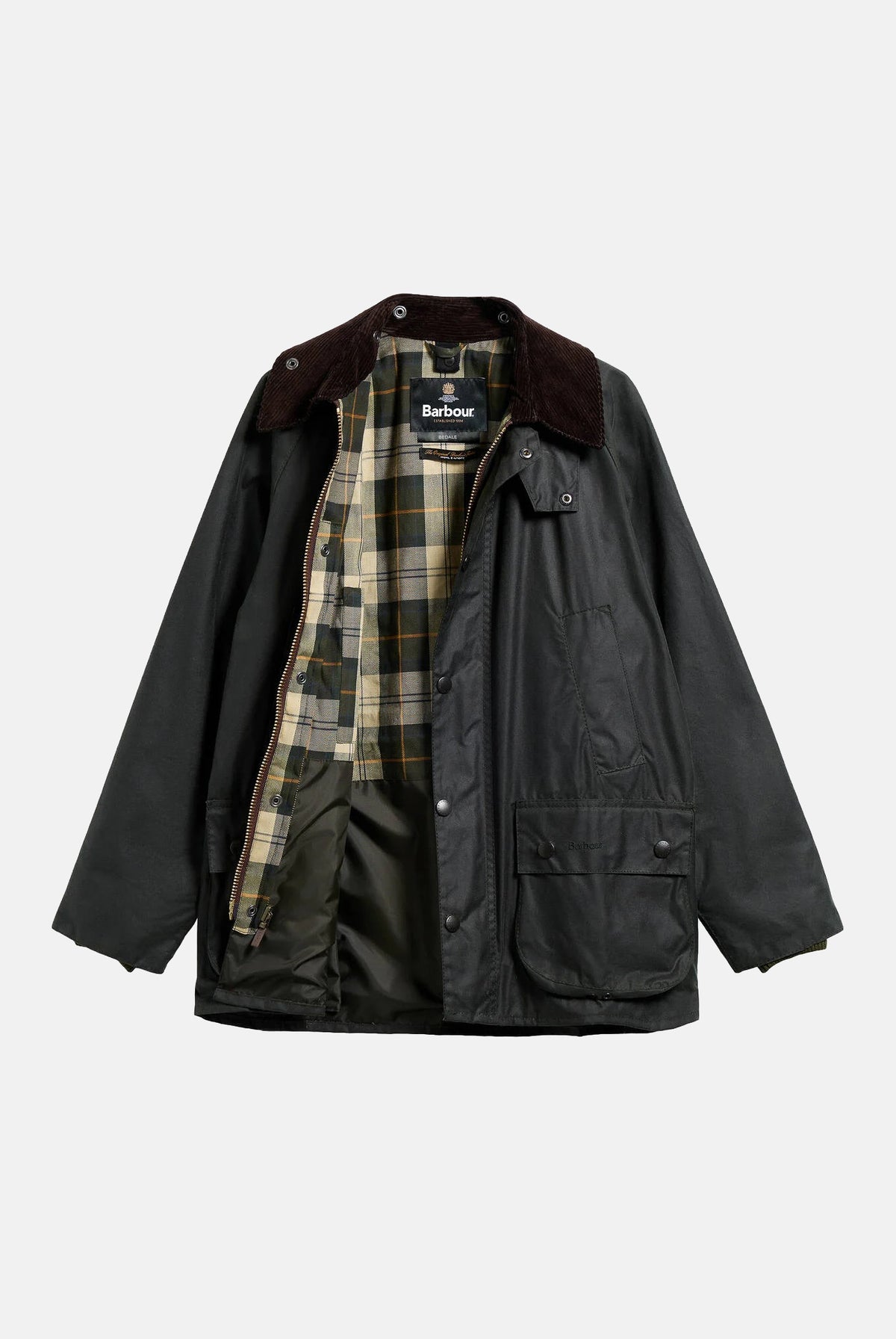 BARBOUR Giubbotto BEDALE WAX JACKET verde da uomo con colletto in velluto a coste e tasche scaldamani. 262MMWX0018 SG91 BARBOUR
