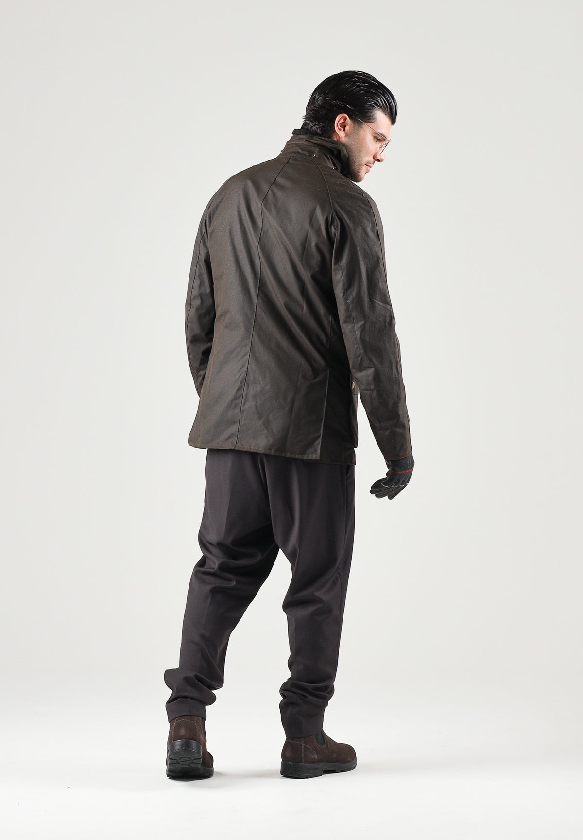 BARBOUR Giubbotto ASHBY WAX JACKET olive-verde per uomo con colletto dritto in velluto marrone 262MMWX0339 OL71 BARBOUR