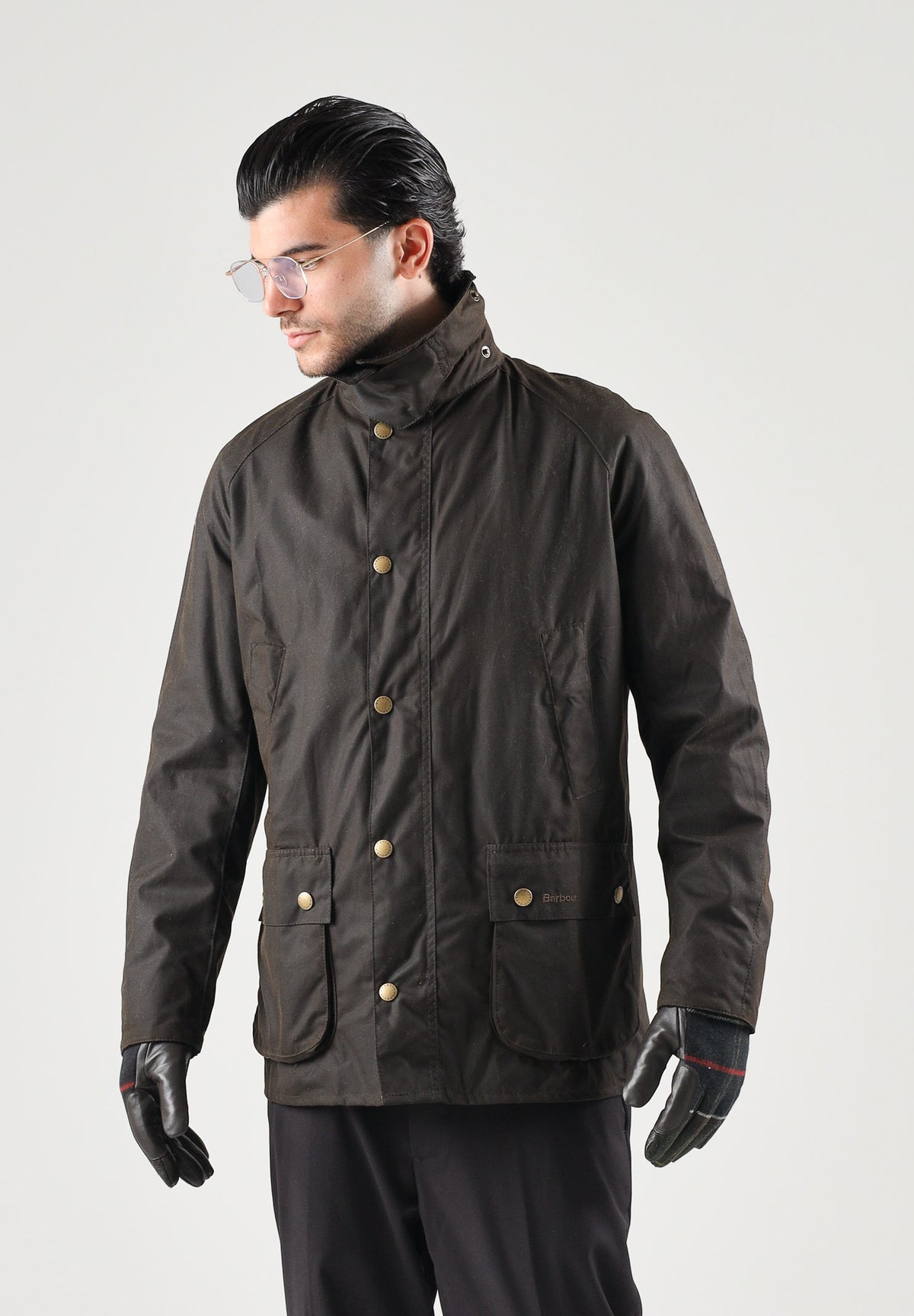 BARBOUR Giubbotto ASHBY WAX JACKET olive-verde per uomo con colletto dritto in velluto marrone 262MMWX0339 OL71 BARBOUR