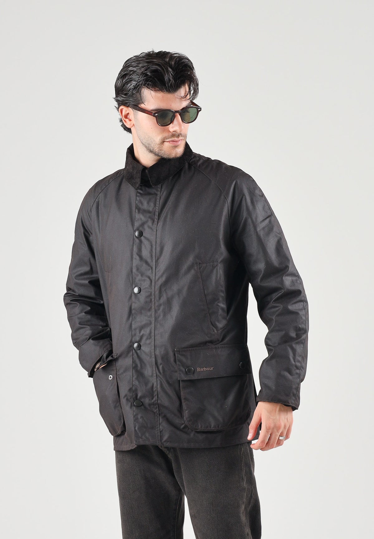 BARBOUR Giubbotto ASHBY WAX JACKET rustic-classic marrone per uomo con colletto in velluto a coste, tasche scaldamani 262MMWX0339 RU91 BARBOUR