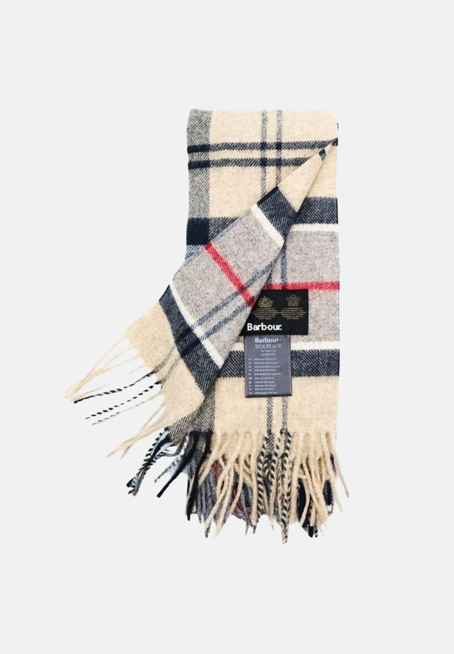 BARBOUR Sciarpa YAXLEY beige per uomo e donna con fondo chiaro a contrasto e nappe arrotolate. 262MUSC0324 TN31 BARBOUR