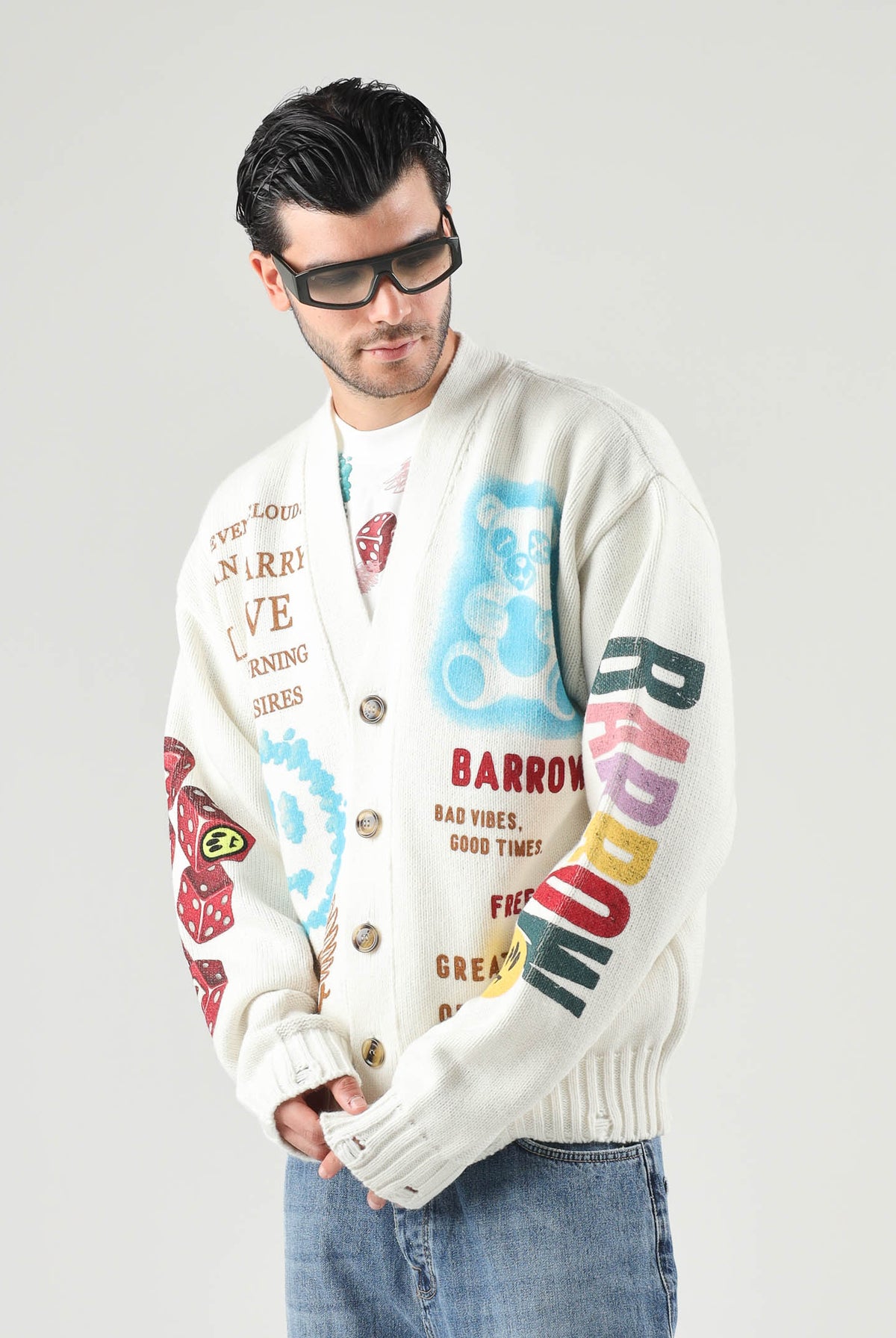 BARROW Cardigan corto cocco per uomo e donna con stampe grafiche all-over. F6BWUACA039 412 BARROW