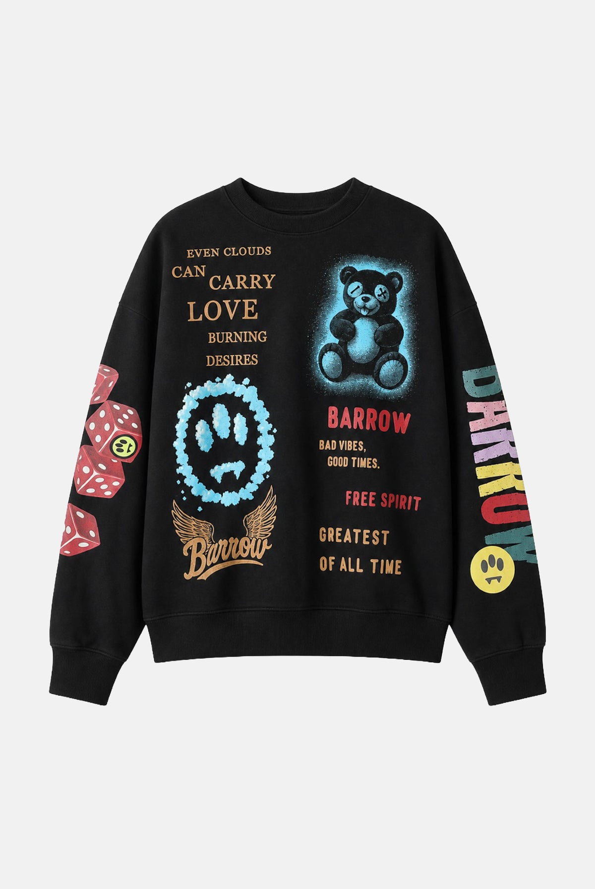 BARROW Felpa girocollo nera per uomo e donna con stampe grafiche colorate all-over. F6BWUASW073 110 BARROW