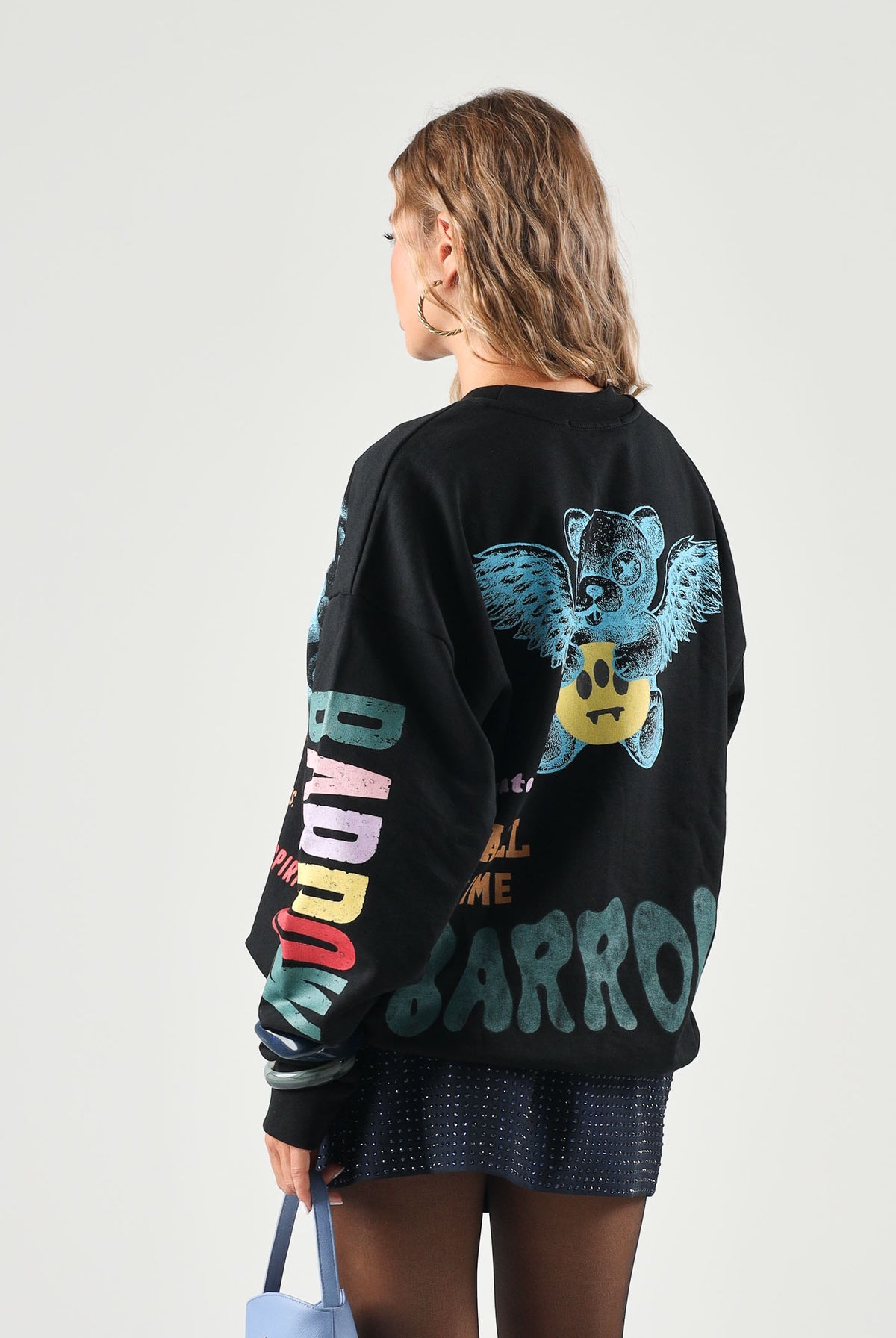 BARROW Felpa girocollo nera per uomo e donna con stampe grafiche colorate all-over. F6BWUASW073 110 BARROW