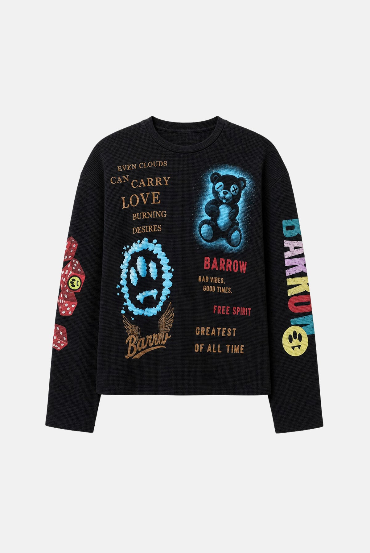 BARROW T-shirt manica lunga nera per uomo e donna con stampe grafiche colorate. F6BWUATH029 110 BARROW