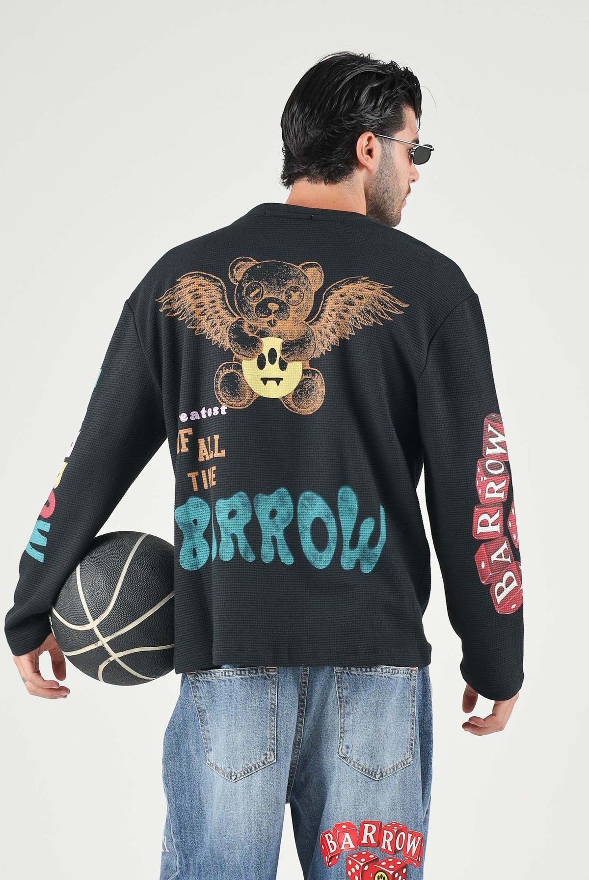 BARROW T-shirt manica lunga nera per uomo e donna con stampe grafiche colorate. F6BWUATH029 110 BARROW
