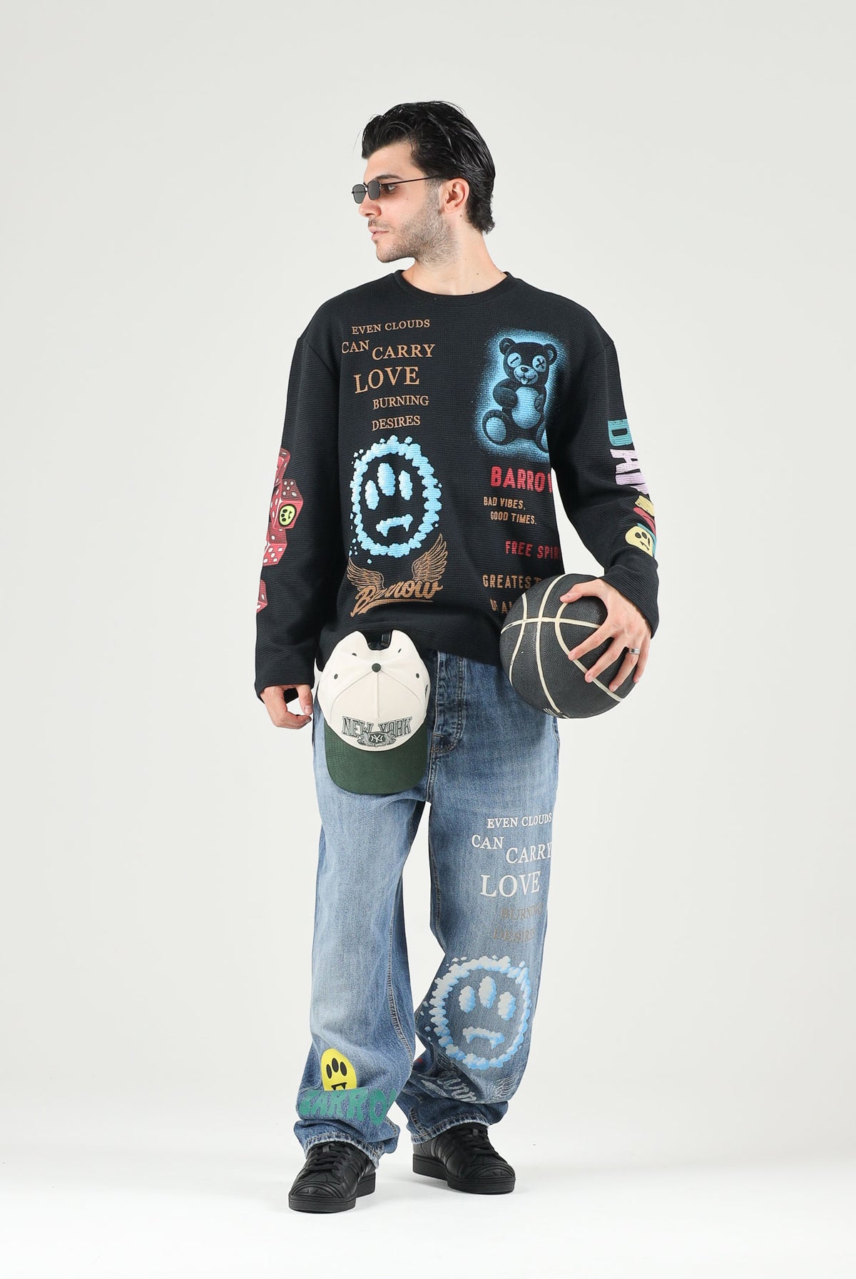 BARROW T-shirt manica lunga nera per uomo e donna con stampe grafiche colorate. F6BWUATH029 110 BARROW