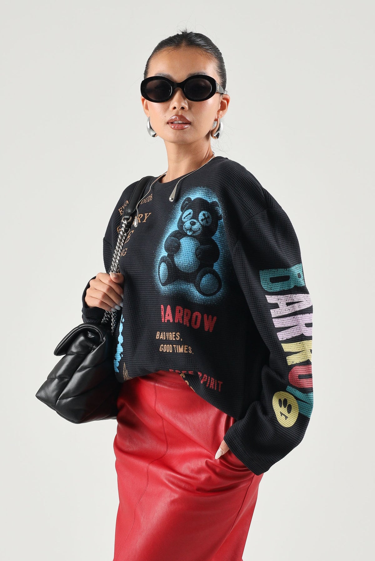 BARROW T-shirt manica lunga nera per uomo e donna con stampe grafiche colorate. F6BWUATH029 110 BARROW