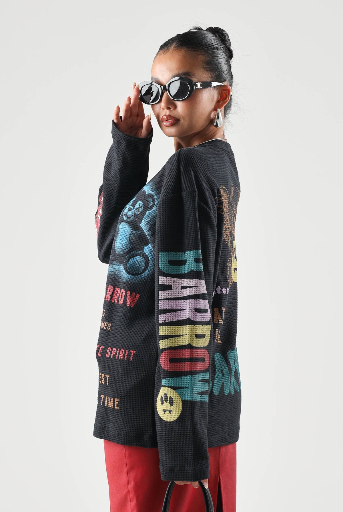 BARROW T-shirt manica lunga nera per uomo e donna con stampe grafiche colorate. F6BWUATH029 110 BARROW