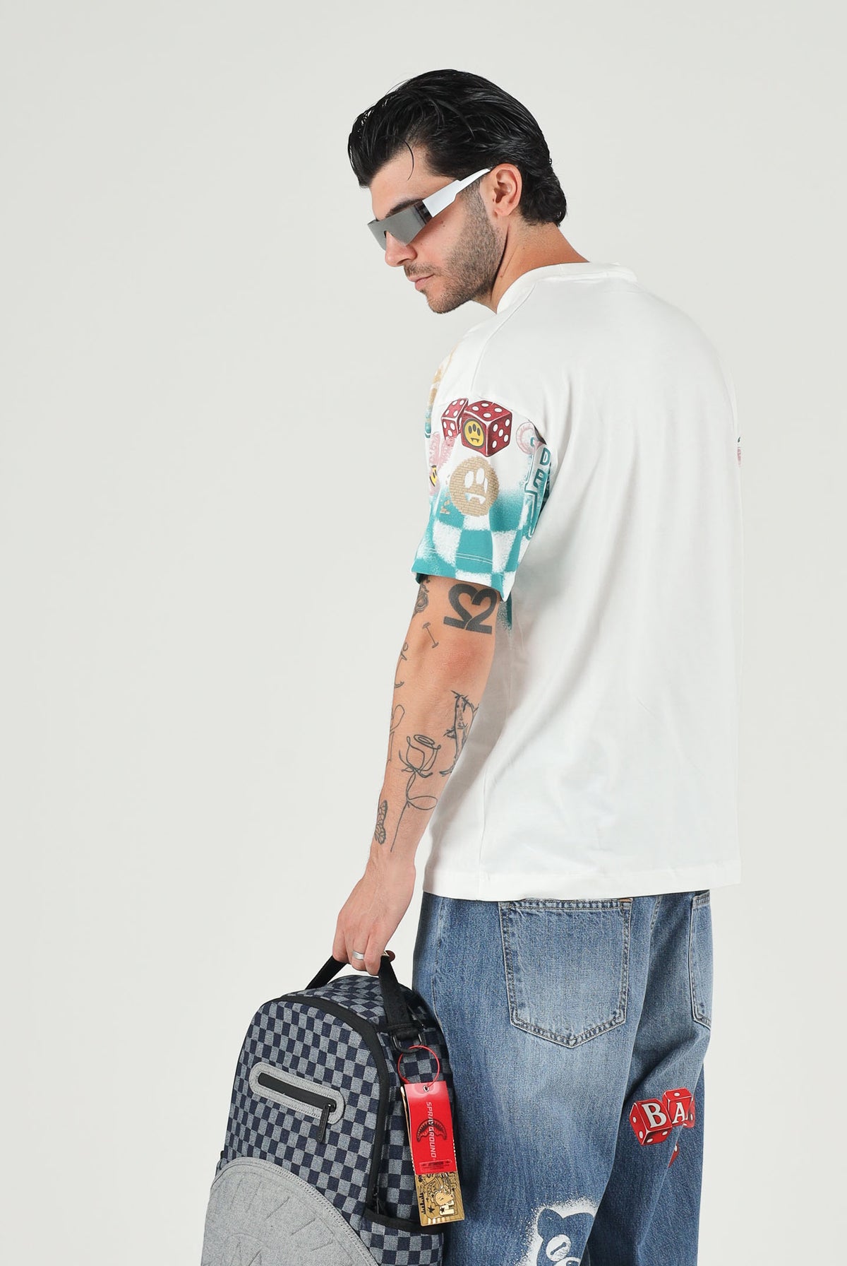 BARROW T-shirt manica corta off white per uomo e donna con stampa grafica check e loghi multicolor. F6BWUATH072 002 BARROW