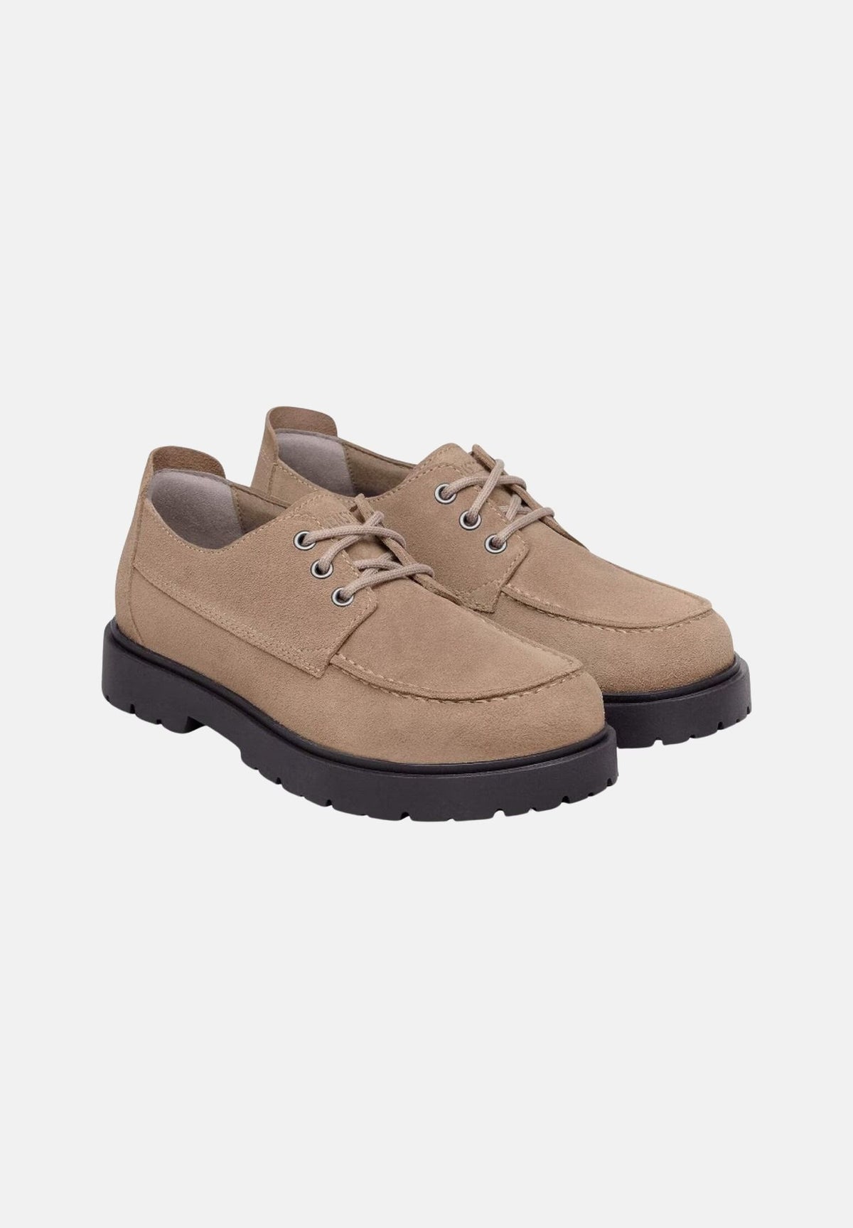 BIRKENSTOCK Scarpe stringate HIGHWOOD MOC LACE LOW Gray Taupe beige tortora da uomo, in pelle scamosciata, con lacci, plantare Deep Blue e suola in gomma. 1031884 . BIRKENSTOCK
