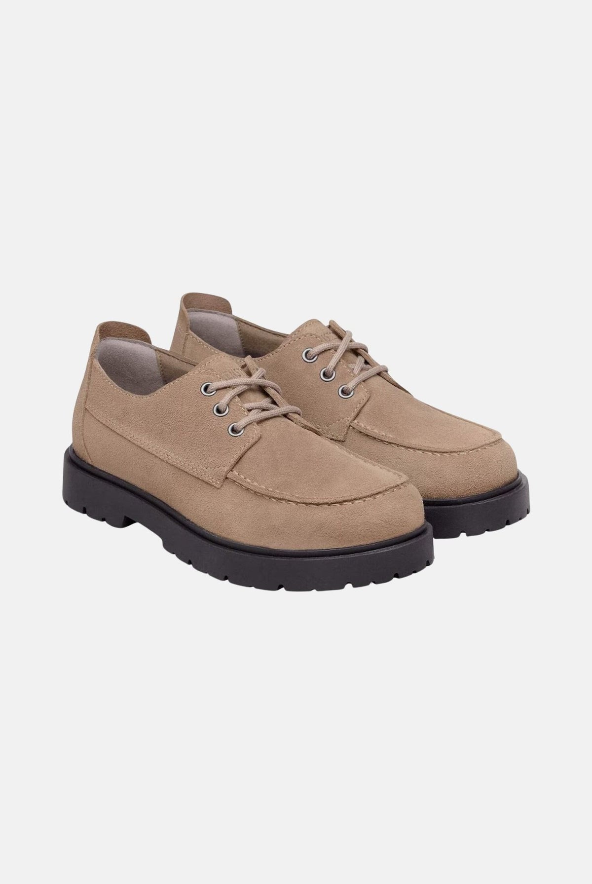 BIRKENSTOCK Scarpe stringate HIGHWOOD MOC LACE LOW Gray Taupe beige tortora da uomo, in pelle scamosciata, con lacci, plantare Deep Blue e suola in gomma. 1031884 . BIRKENSTOCK