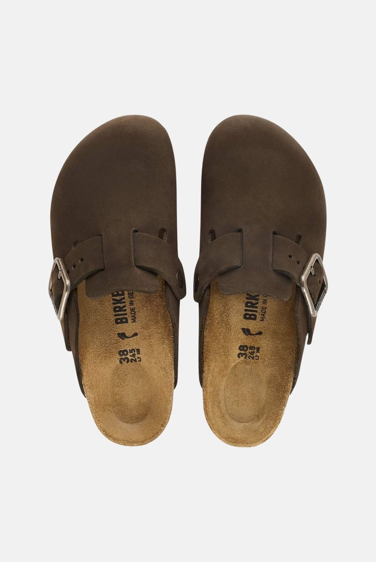 BIRKENSTOCK Ciabatte BOSTON BUCKLE marroni per uomo e donna con tomaia in pelle nabuk e fibbia metallica 1032762 . BIRKENSTOCK