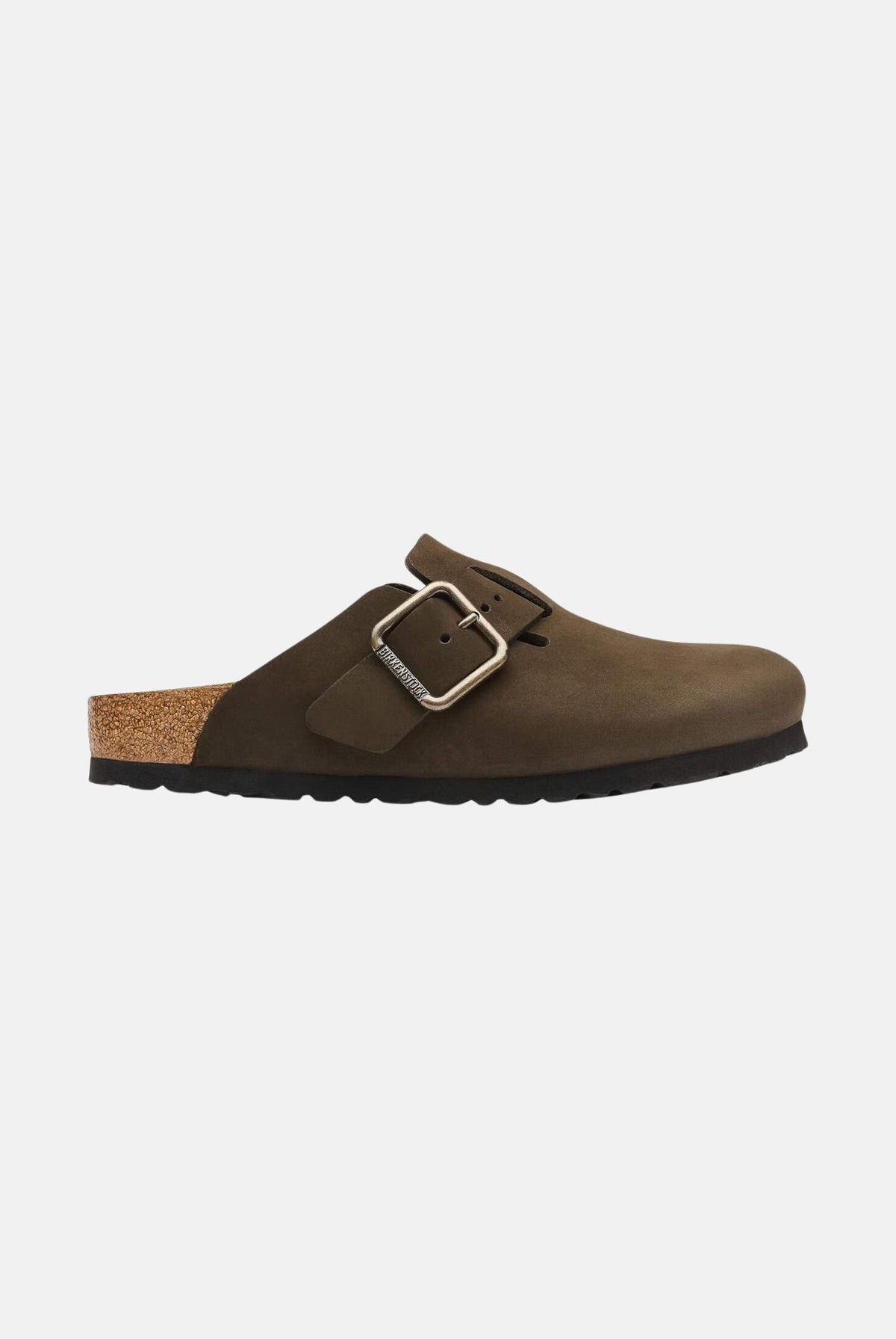 BIRKENSTOCK Ciabatte BOSTON BUCKLE marroni per uomo e donna con tomaia in pelle nabuk e fibbia metallica 1032762 . BIRKENSTOCK