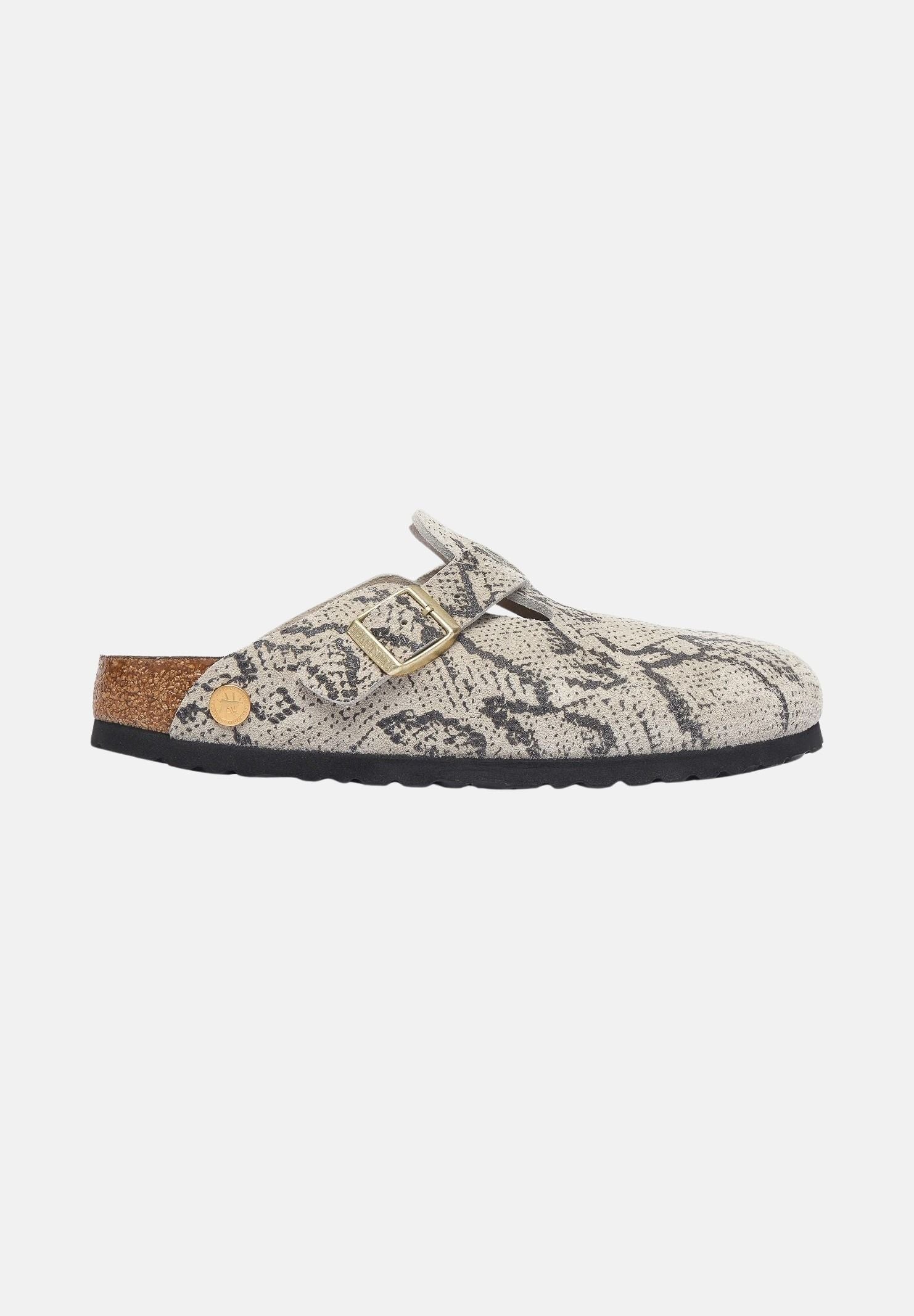 BIRKENSTOCK Sabot BOSTON RIVET beige da donna con stampa effetto serpente e cinturino regolabile. 1033086 . BIRKENSTOCK