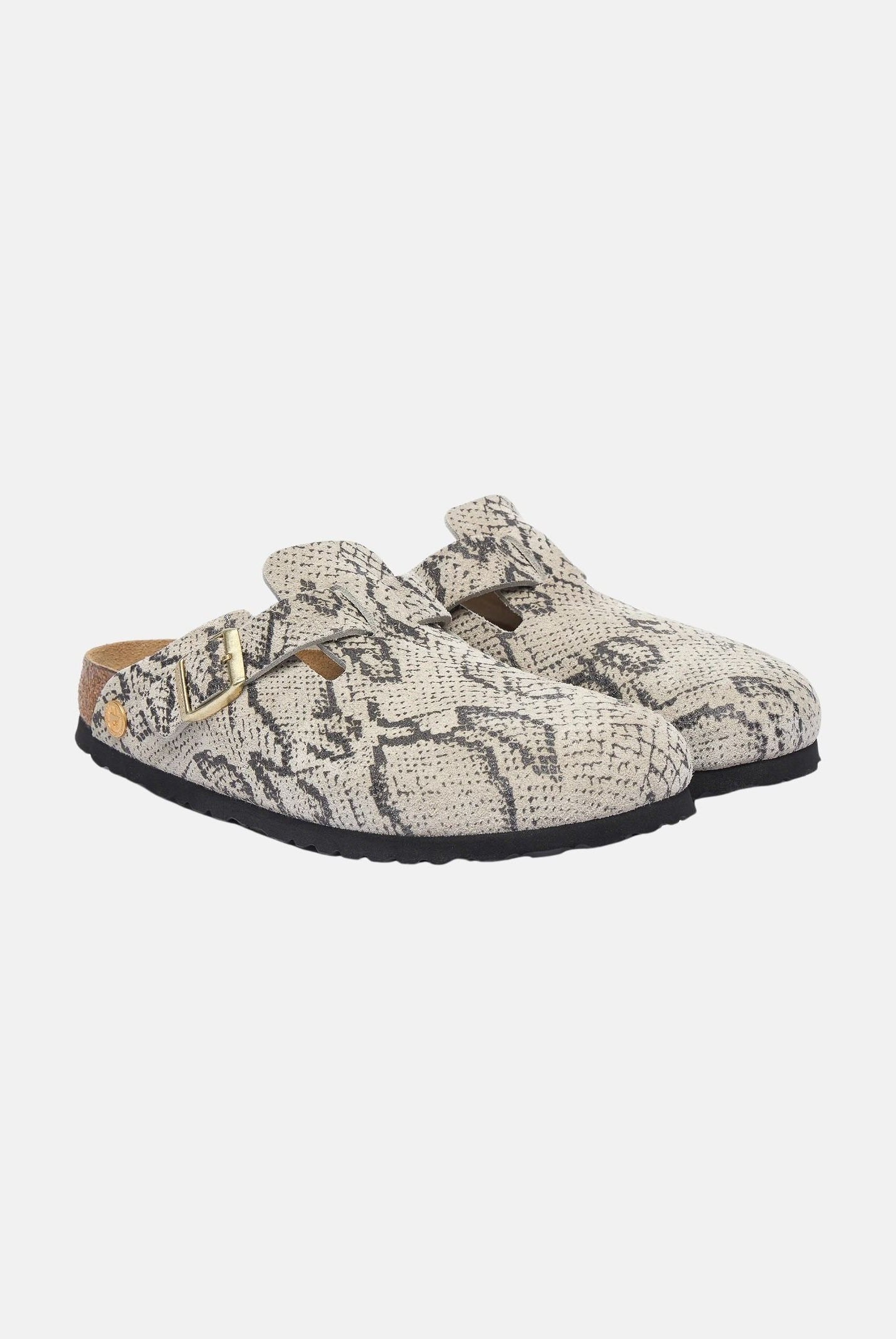 BIRKENSTOCK Sabot BOSTON RIVET beige da donna con stampa effetto serpente e cinturino regolabile. 1033086 . BIRKENSTOCK