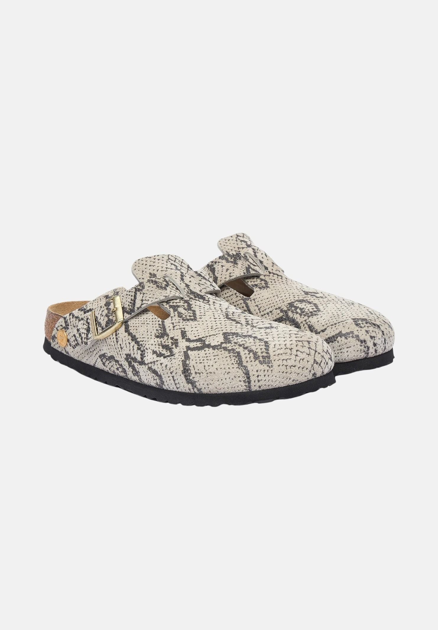 BIRKENSTOCK Sabot BOSTON RIVET beige da donna con stampa effetto serpente e cinturino regolabile. 1033086 . BIRKENSTOCK