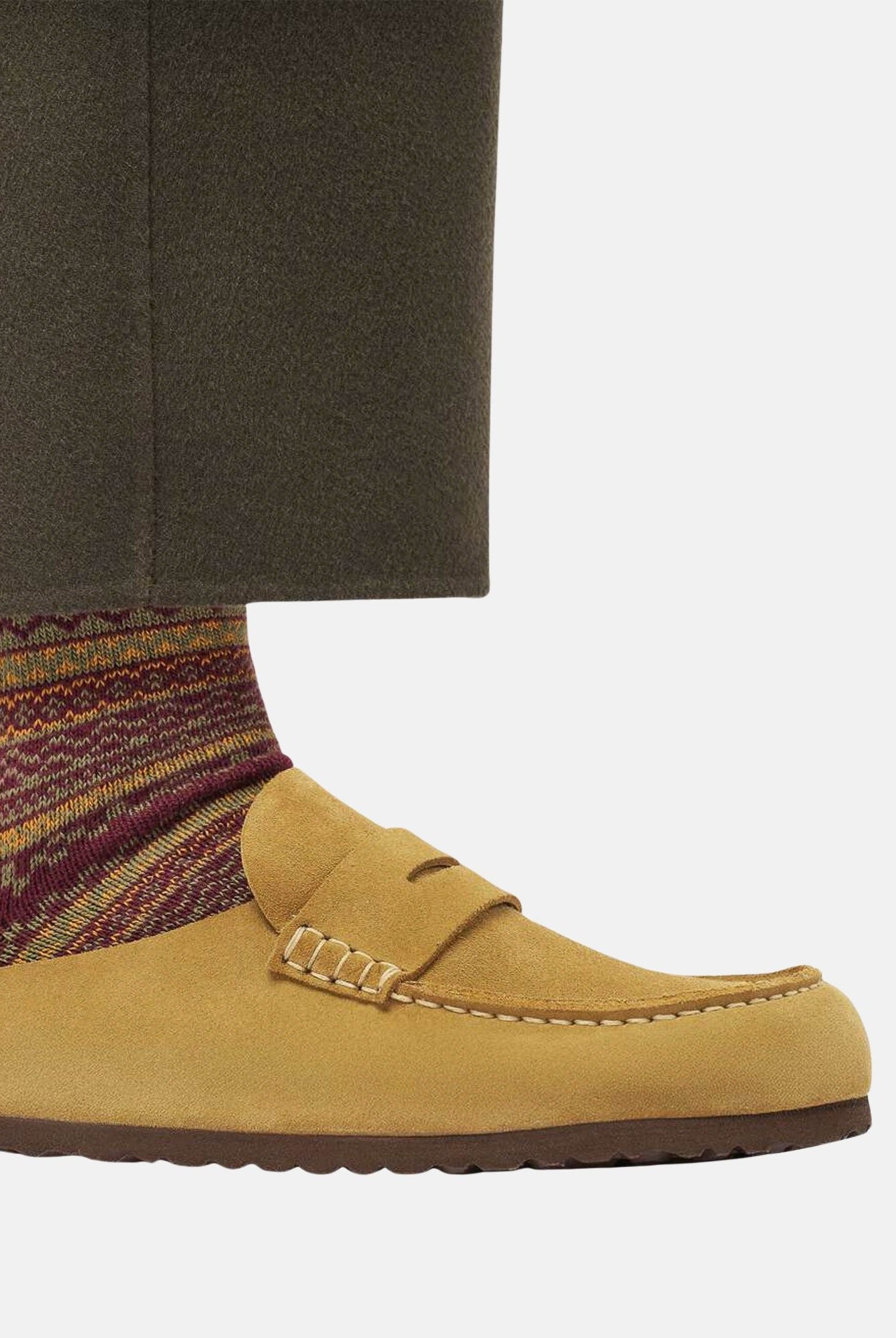 BIRKENSTOCK Mocassino sabot NAPLES WRAPPED SUEDE LEATHER in pelle scamosciata, colore brand Cork Brown, unisex 1033127 . BIRKENSTOCK