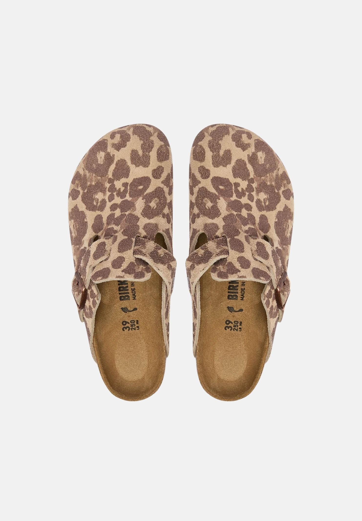 BIRKENSTOCK Sabot BOSTON beige e marrone da donna con fantasia leopardata e cinturino regolabile.<BR/> 1033324 . BIRKENSTOCK