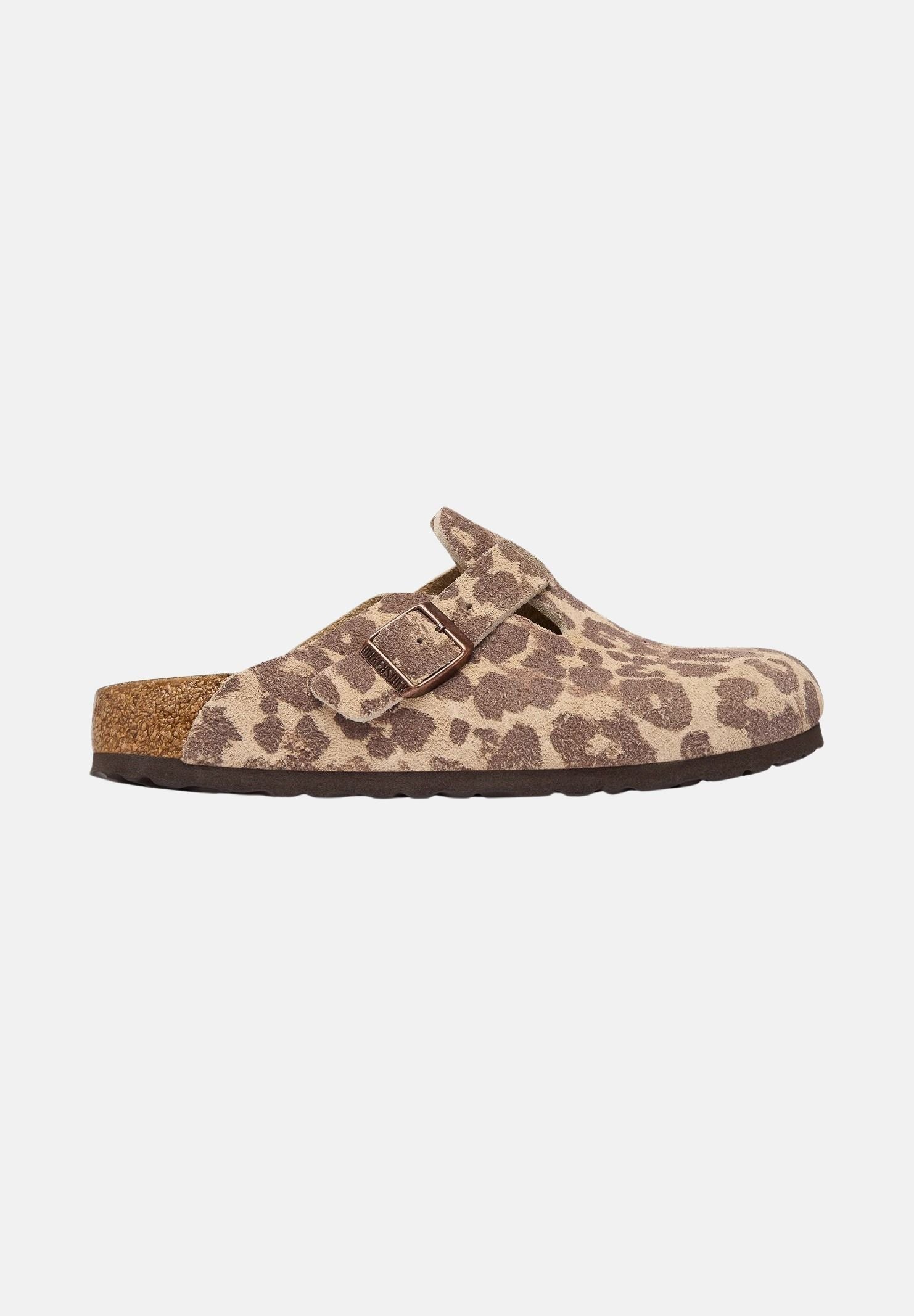 BIRKENSTOCK Sabot BOSTON beige e marrone da donna con fantasia leopardata e cinturino regolabile.<BR/> 1033324 . BIRKENSTOCK