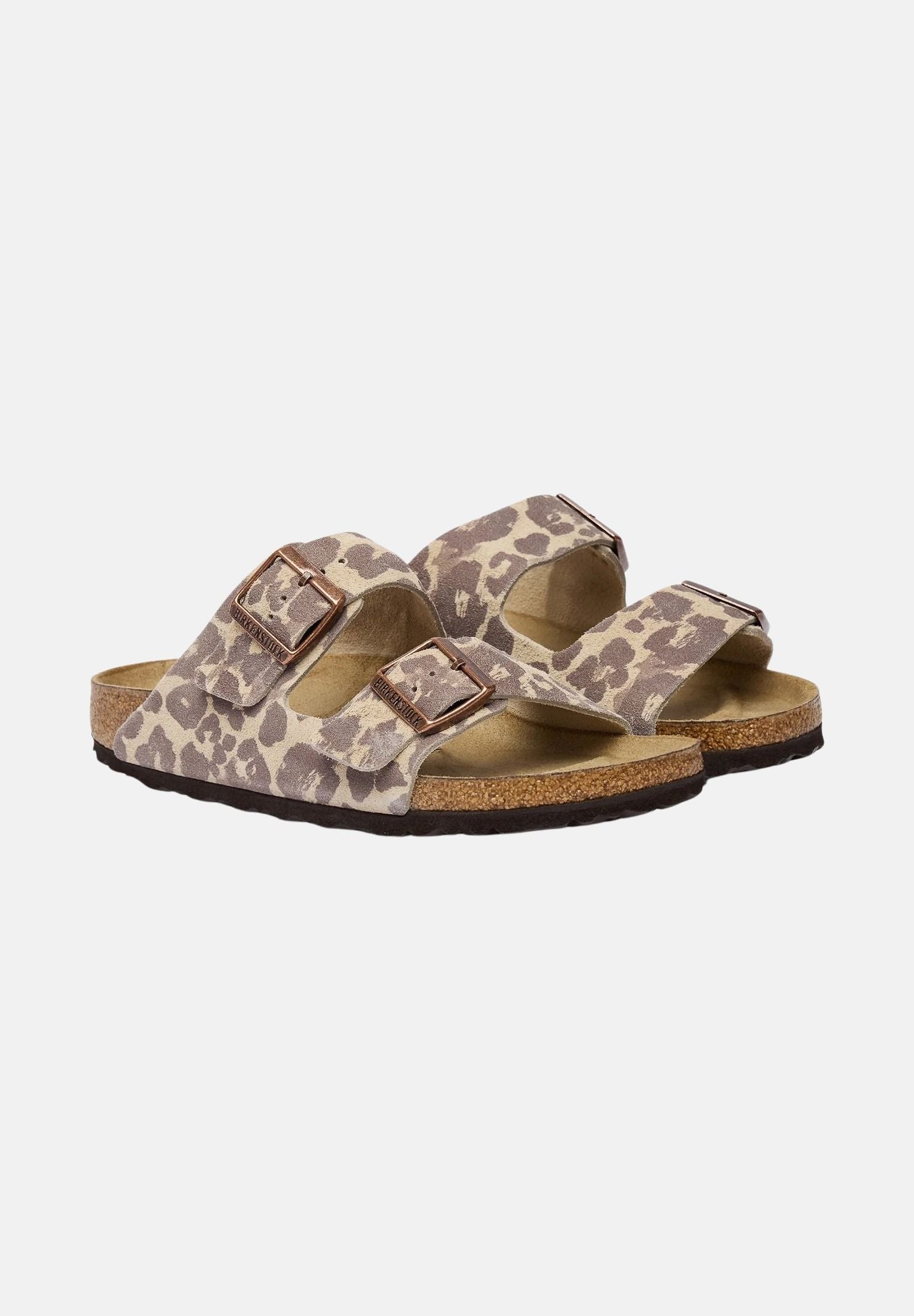 BIRKENSTOCK Ciabatta ARIZONA LEO beige e marrone da donna con fantasia leopardata e doppio cinturino regolabile. 1033330 . BIRKENSTOCK