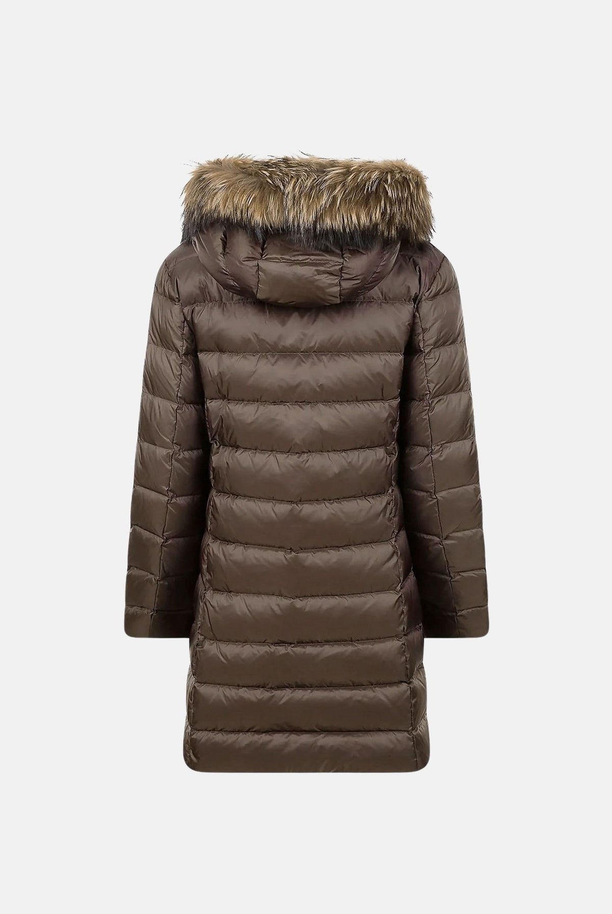 BLAUER Piumino lungo KRISTIN marrone scuro da donna, slim fit, in nylon lucido, con chiusura frontale e tasche laterali con zip. 26WBLDK03040-006047 30BEI BLAUER