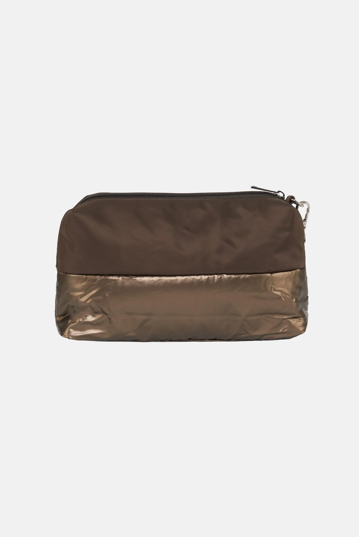 BLAUER Pochette MIRA01/PAD Dark Brown marrone scuro da donna, in tessuto imbottito semilucido, con chiusura a zip, scudetto frontale decorato con microstrass e cinturino da polso removibile. F6MIRA01PAD DKB BLAUER