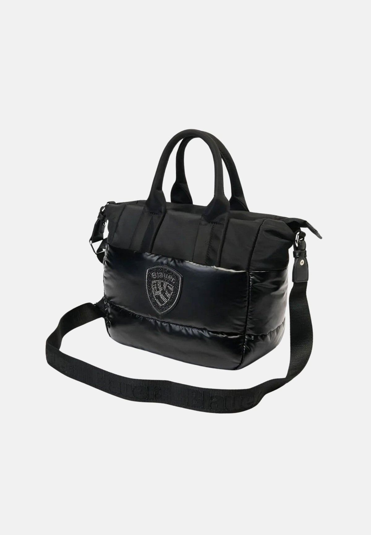 BLAUER Borsa a mano HANDBAG nera da donna con logo iconico frontale e parte superiore satinata F6QUARTXS01PAD BLK BLAUER