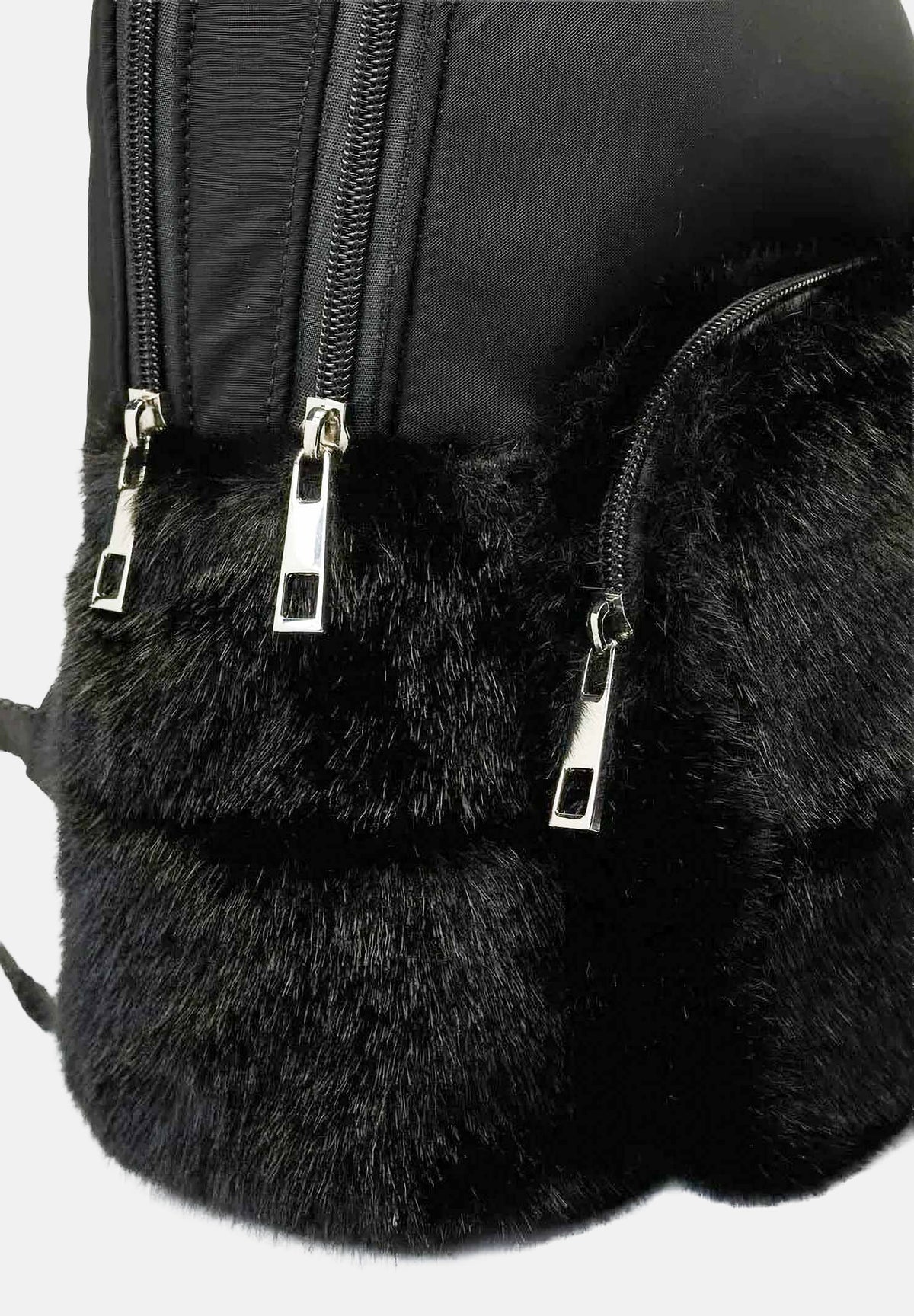 BLAUER Zaino nero da donna con inserti in faux-fur, logo scudo strass e parte superiore in tessuto tecnico liscio F6WAVE05PAD BLK BLAUER